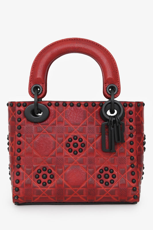 Dior Bag Christian Studded Lady with Leather Red Mini Mini Bag