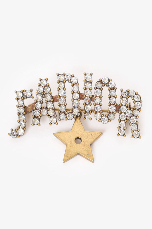 Dior Handbag Christian -Tone Crystal J'a Brooch Metal Gold