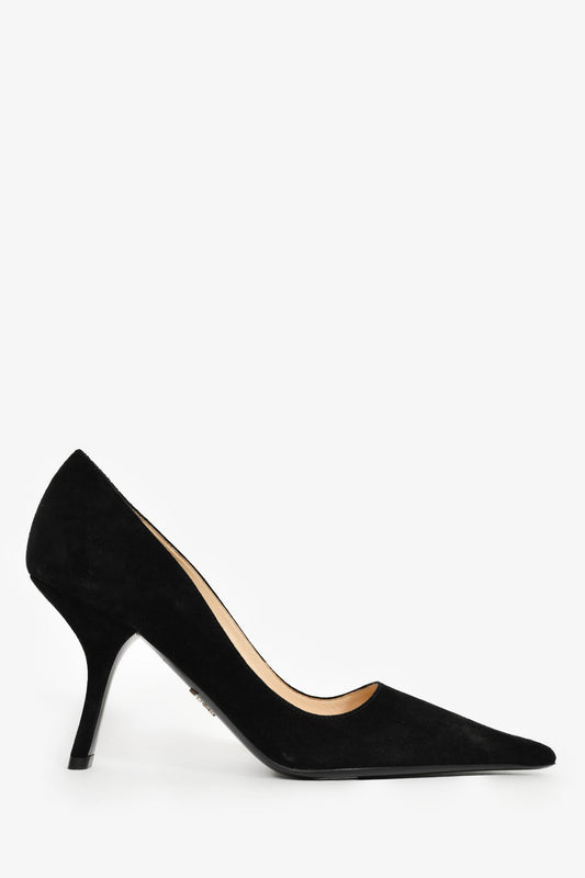 Prada Handbag Pointed Toe Heels Leather Suede Black Shoes