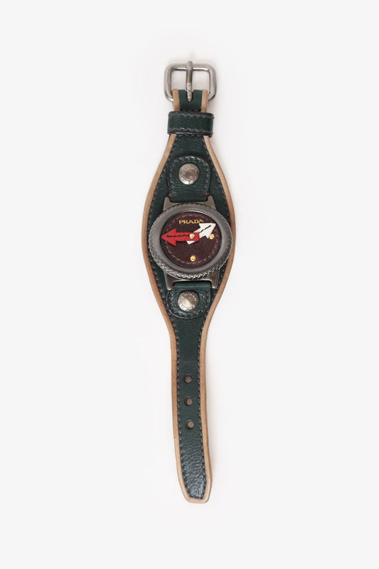 Prada Handbag Watch Motif Wrap Bracelet Leather Green Jewelry