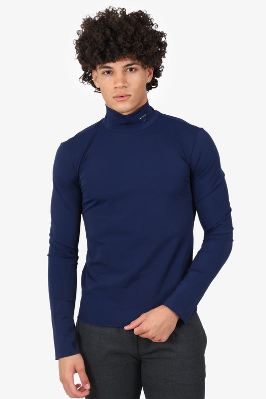Prada Handbag NavyTechnical Jersey Triangle Turtleneck Sweater Logo