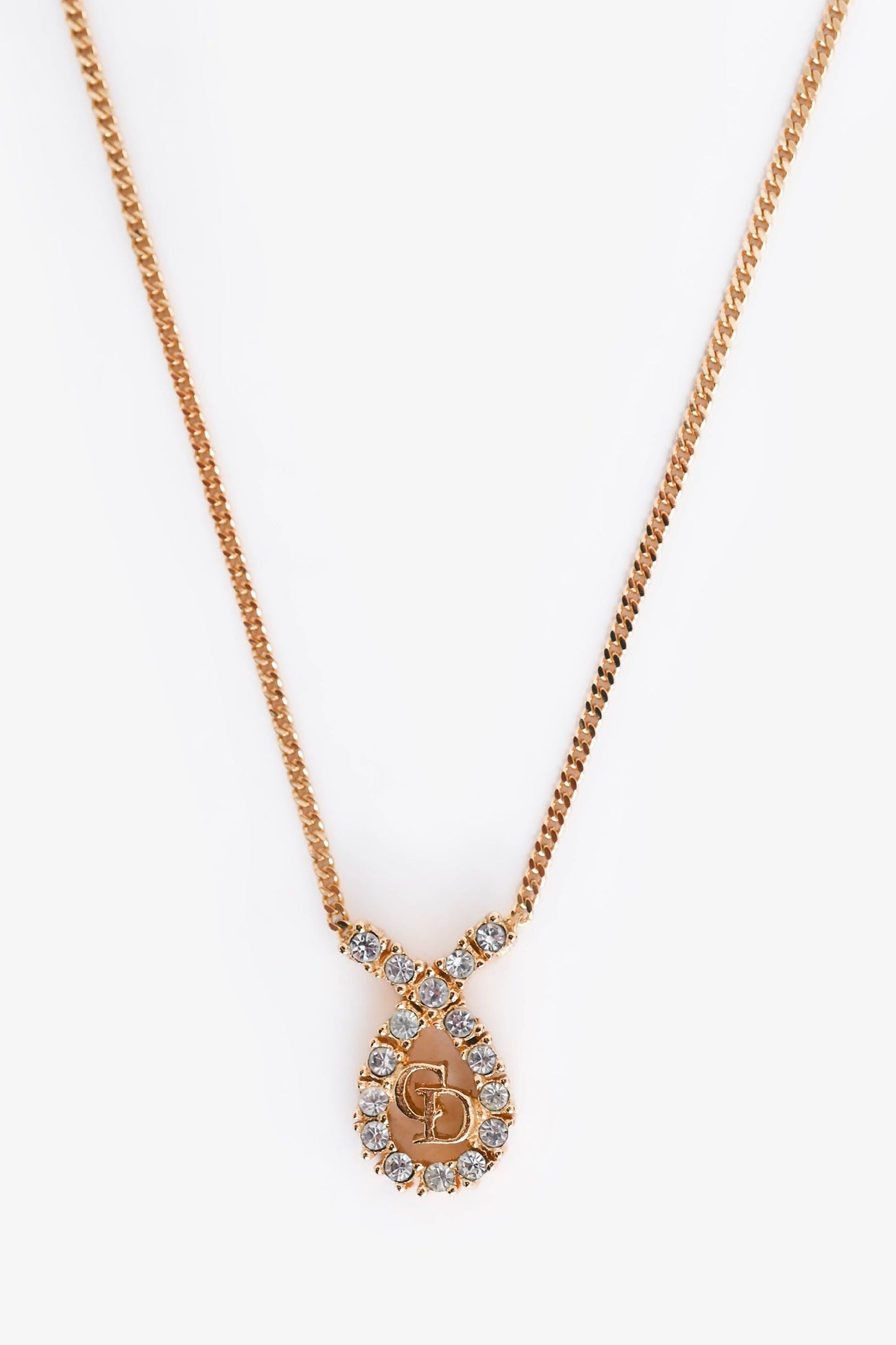 Dior Handbag Christian Tone Crystal Embellished CD Necklace Metal Gold Jewelry