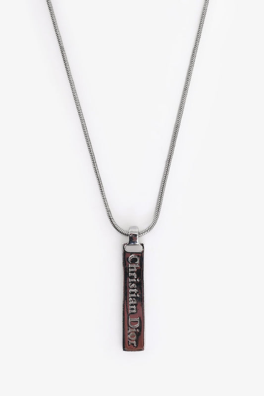 Dior Handbag Christian Tone Plue Pendant Necklace Metal Silver Logo Jewelry