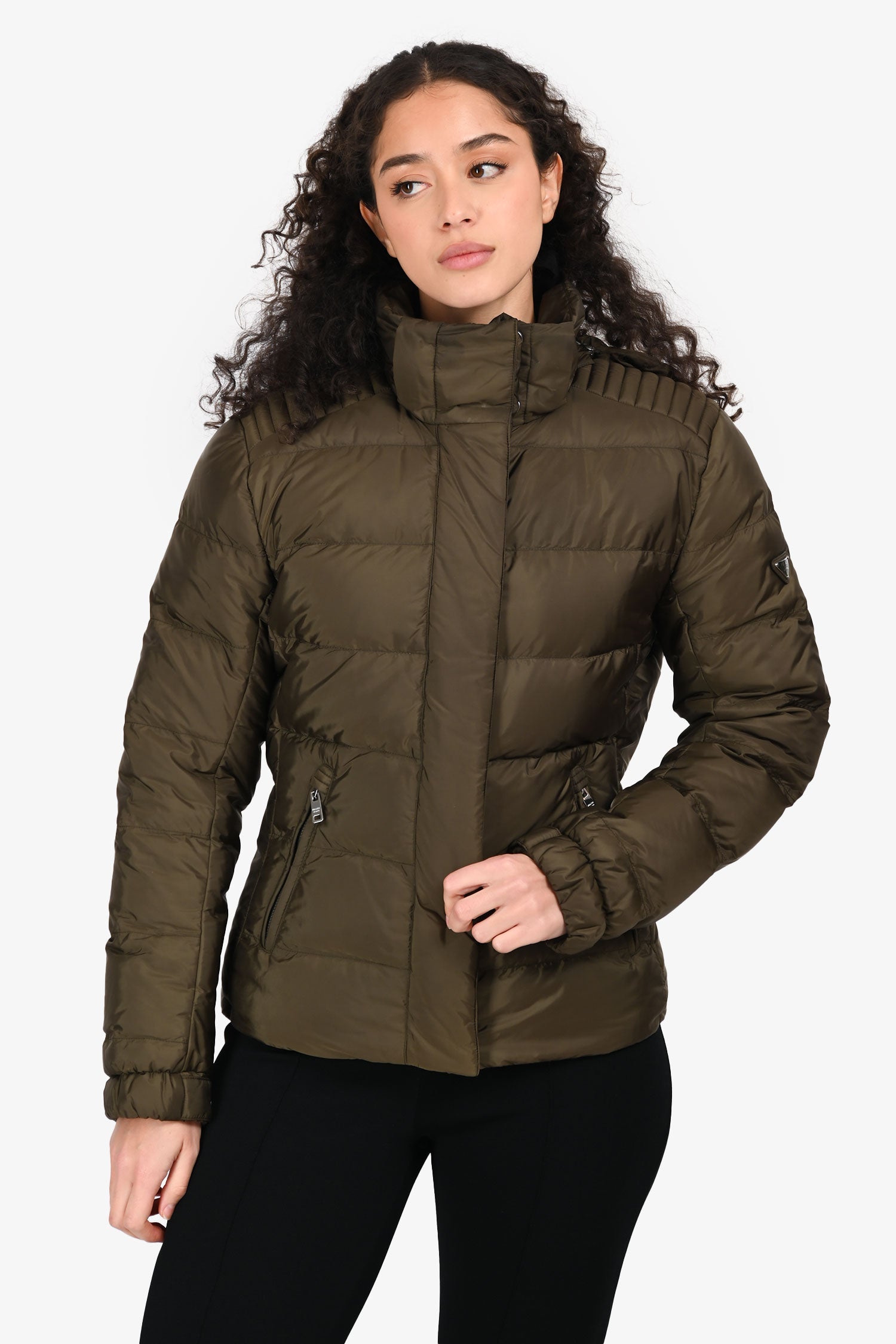 Prada Handbag Khaki Puffer Jacket Nylon Green