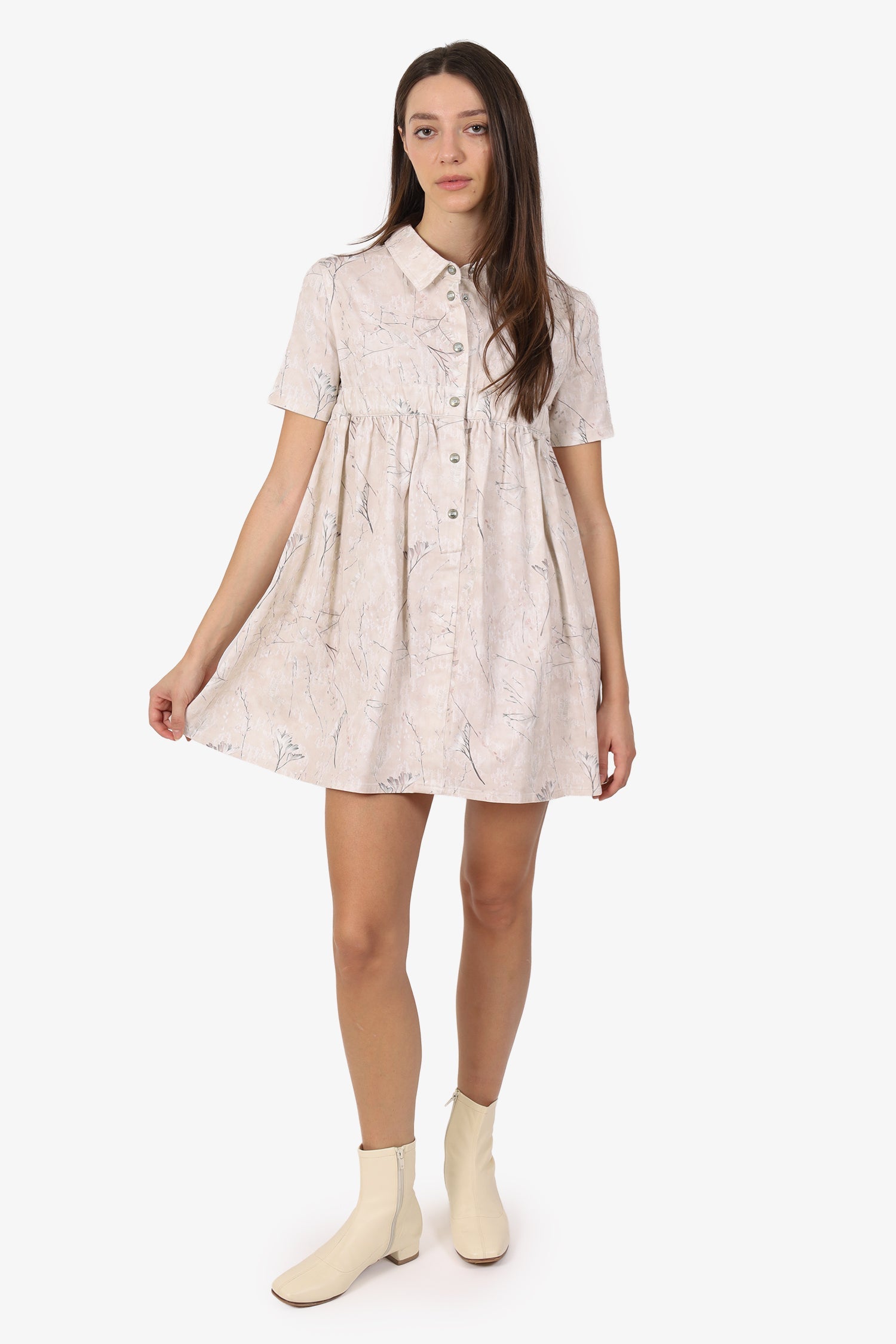 Dior Bag Christian Floral Print Short Sleeve Dress White Beige Mini Mini Bag