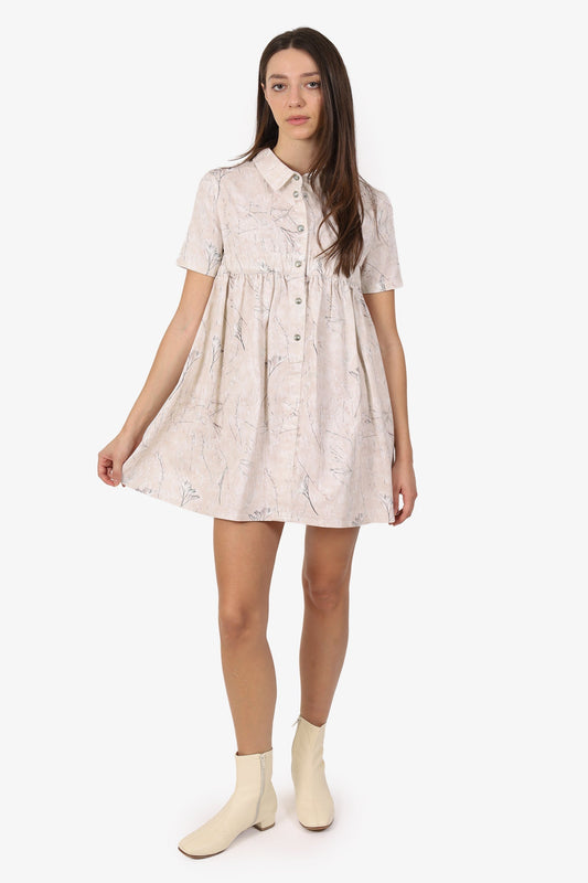 Dior Bag Christian Floral Print Short Sleeve Dress White Beige Mini Mini Bag