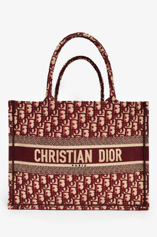 Dior Tote Bag Christian Burgundy Oblique Jacquard Book Tote Medium