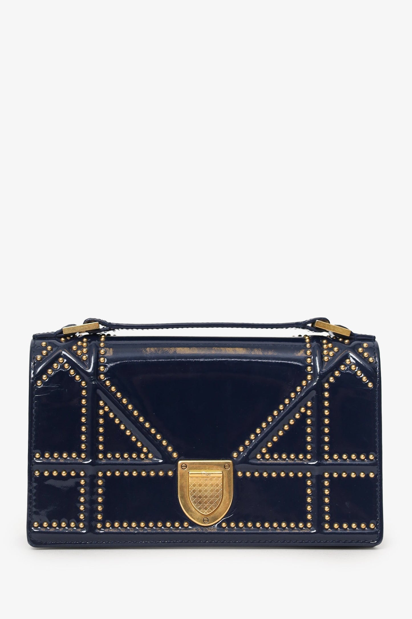 Dior Bag Christian Studded ama Bag With Pouch Patent Navy Mini Mini Bag