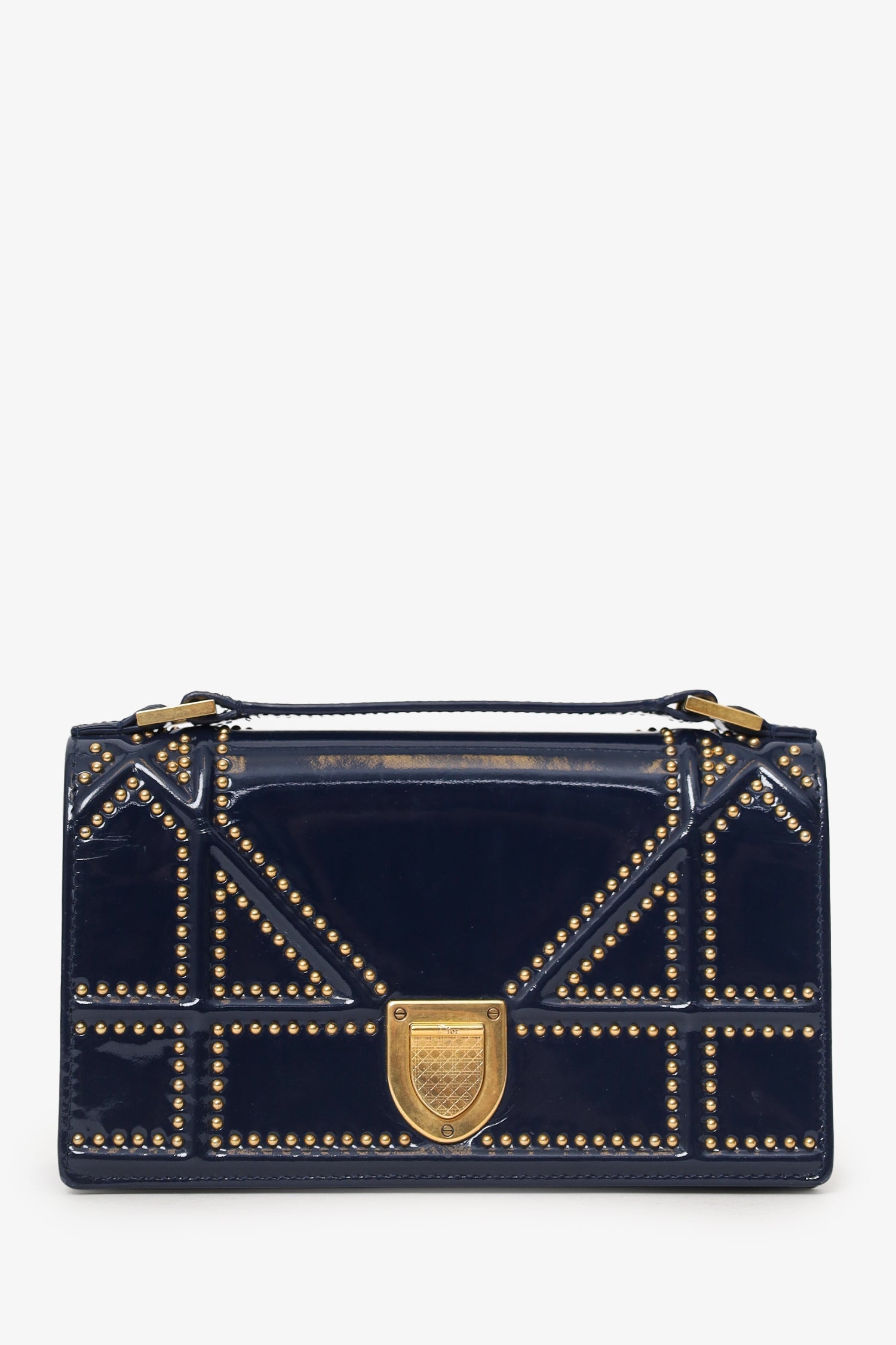 Dior Bag Christian Studded ama Bag With Pouch Patent Navy Mini Mini Bag