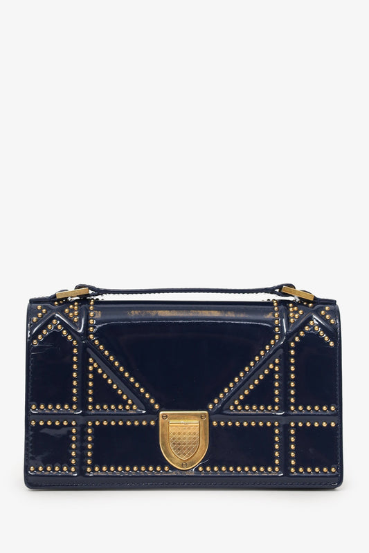 Dior Bag Christian Studded ama Bag With Pouch Patent Navy Mini Mini Bag