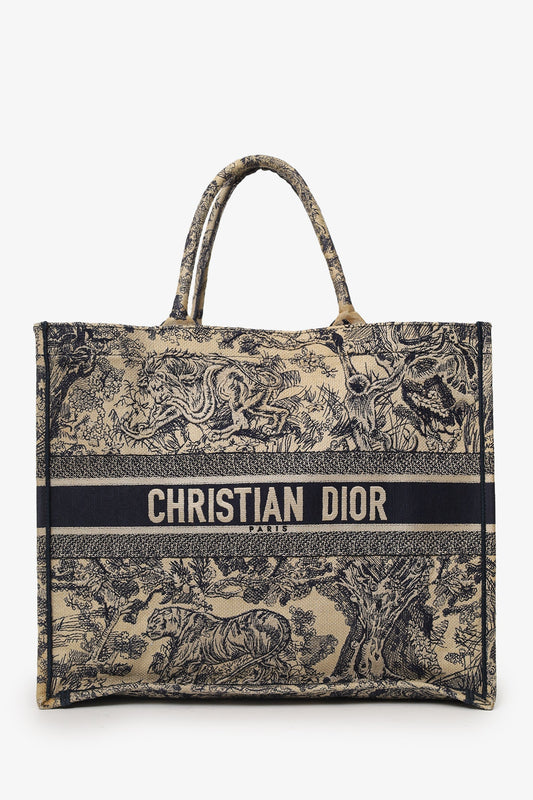 Dior Tote Bag Christian Toile de Jouy Book Tote Beige Navy Large