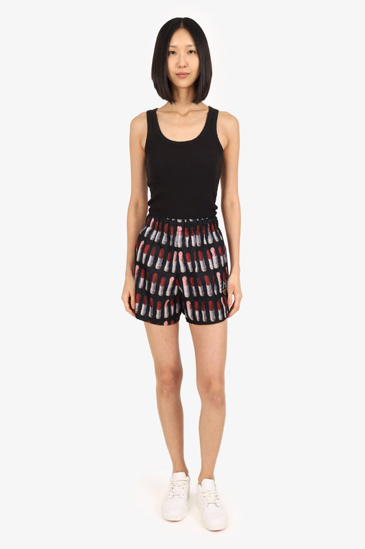Prada Handbag Lipstick Print Shorts Black Pink