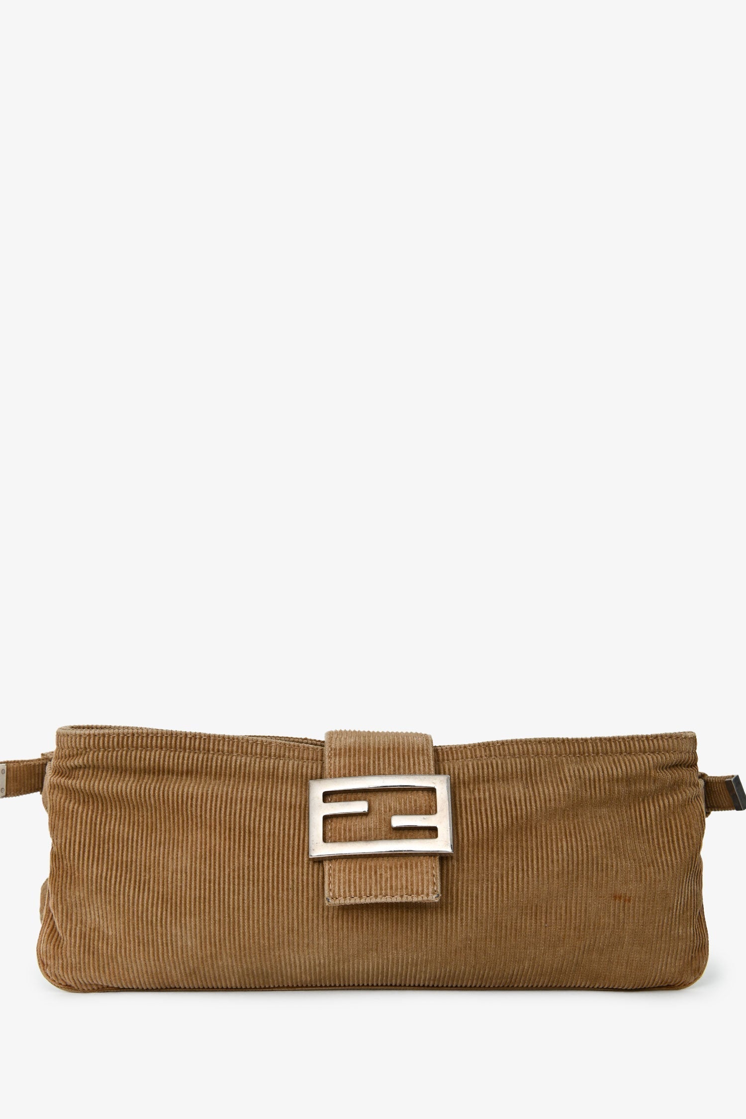 Fendi Shoulder Bag Corduroy Baguette Pochette Brown