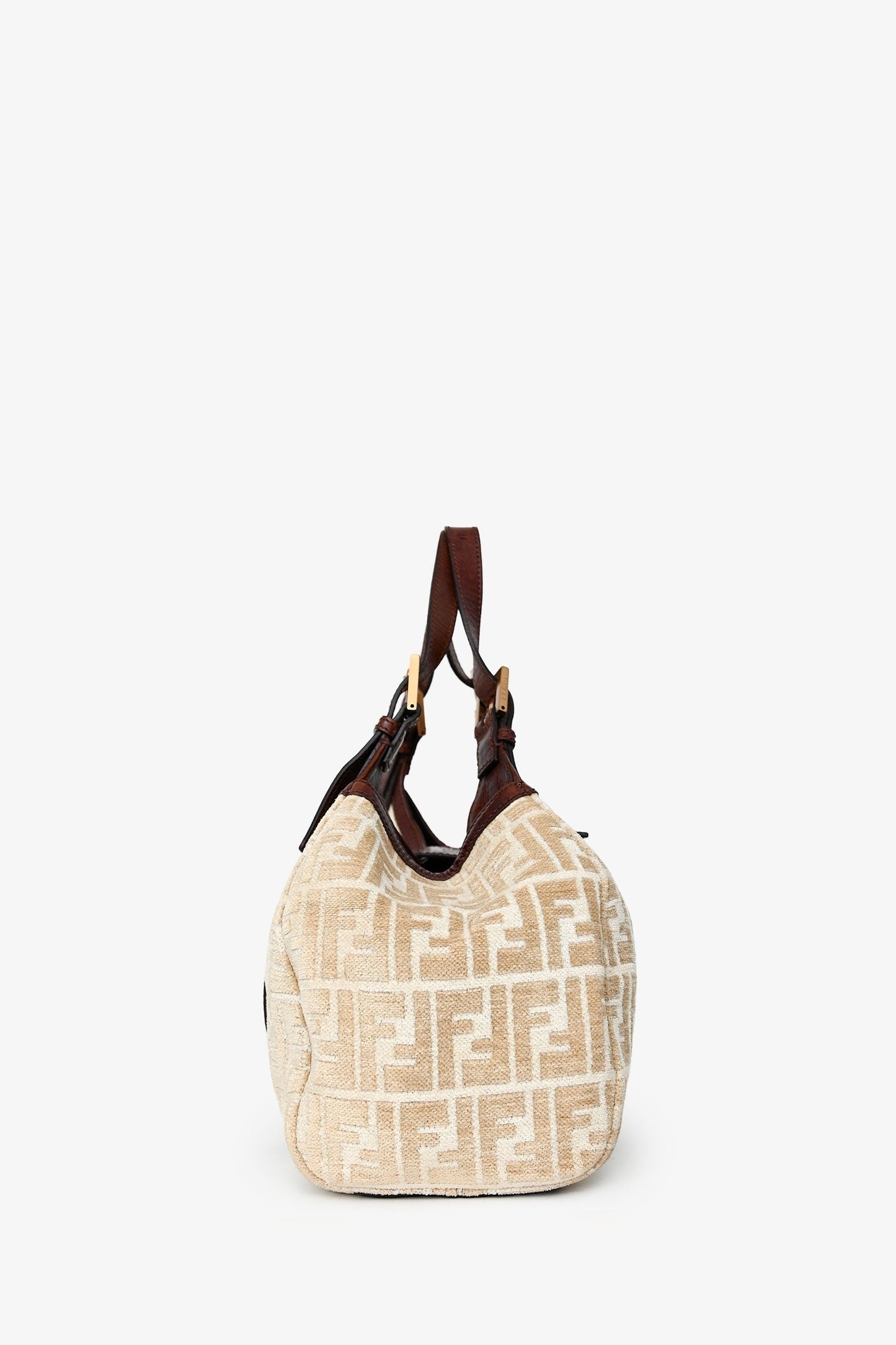 Fendi Velvet Zucca Baguette Hobo Bag Leather Brown Beige Shoulder Bag