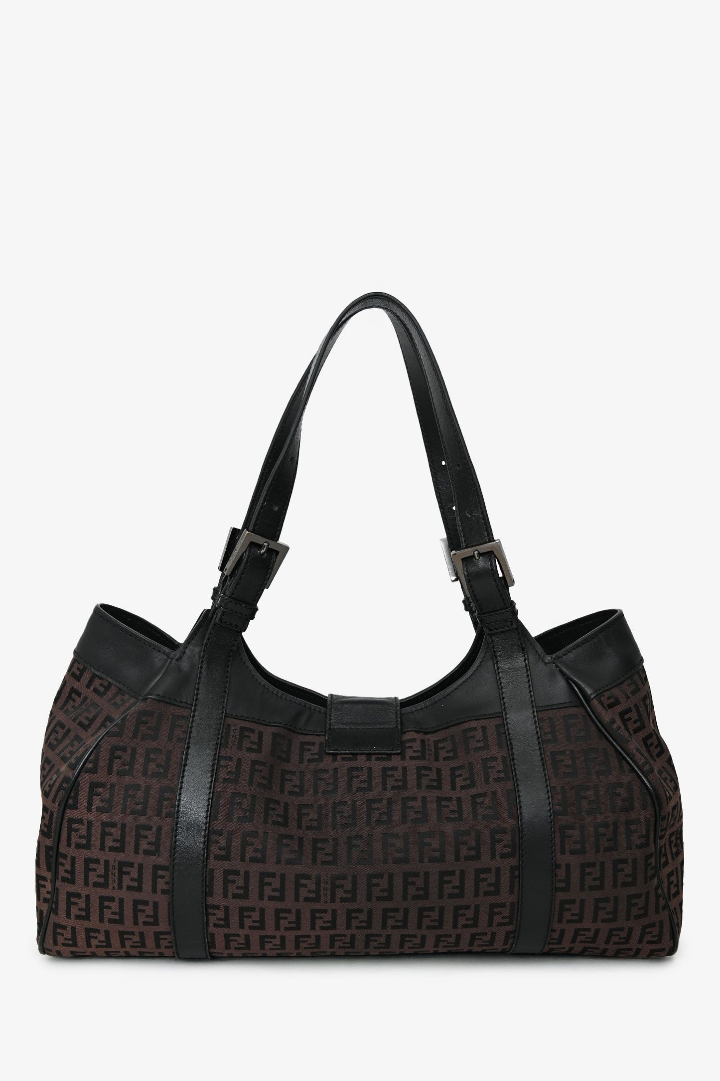 Fendi Zucca Baguette Hobo Bag Canvas Black Brown Shoulder Bag