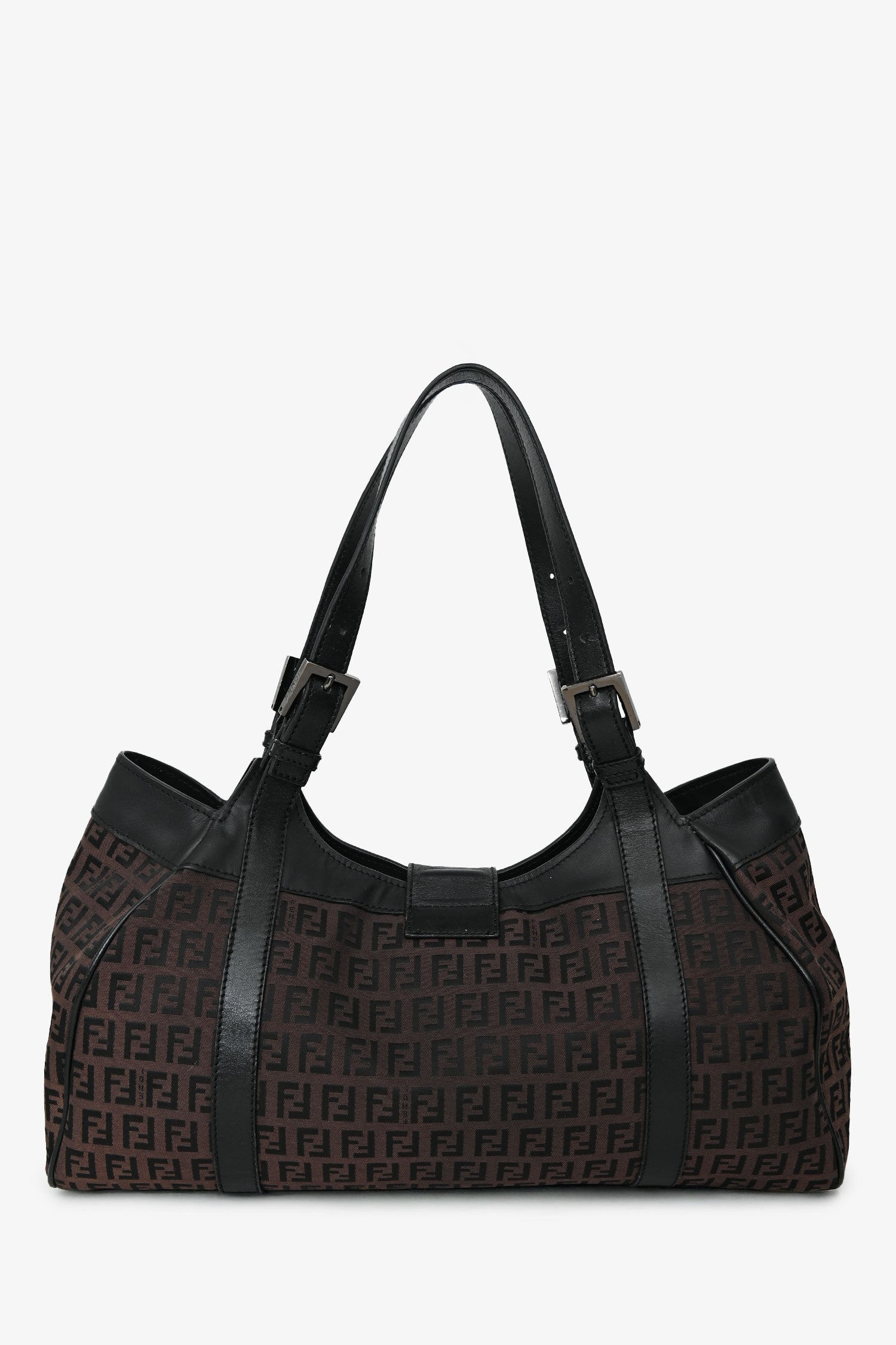 Fendi Zucca Baguette Hobo Bag Canvas Black Brown Shoulder Bag