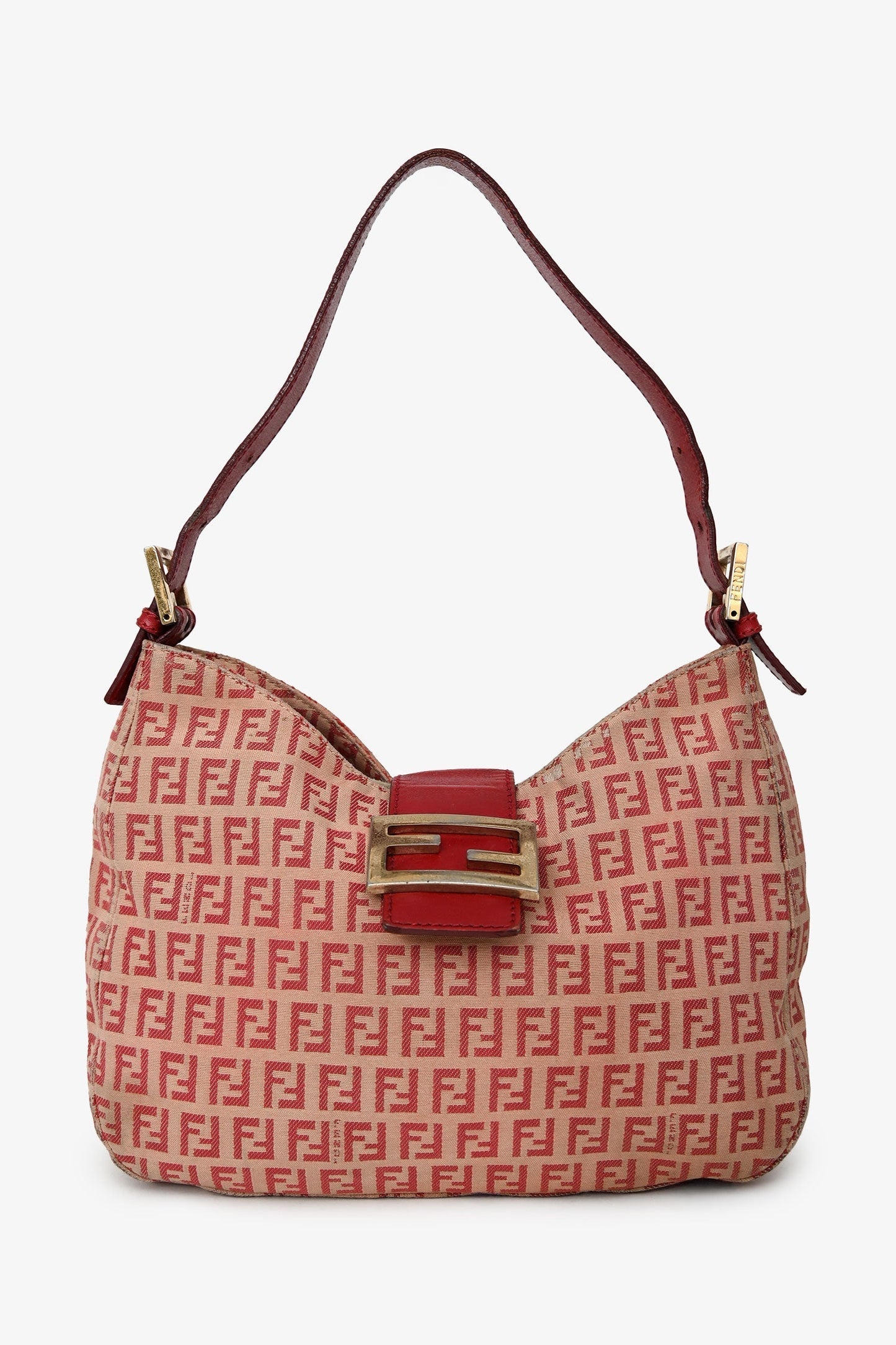 Fendi Ff Zucca Baguette Shoulder Bag Beige Red