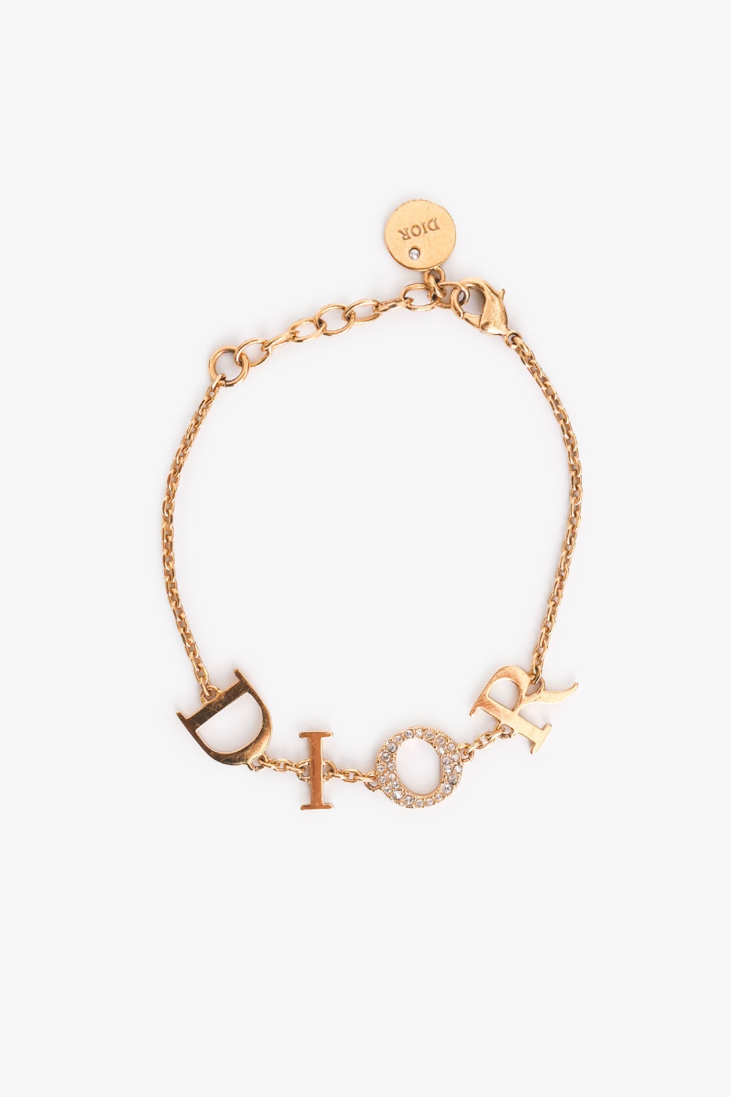 Dior Handbag Christian Tone Crystal Set Bracelet Metal Gold Logo Jewelry