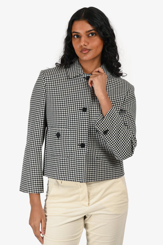 Dior Handbag Christian Wool Houndstooth Evening Jacket Black White