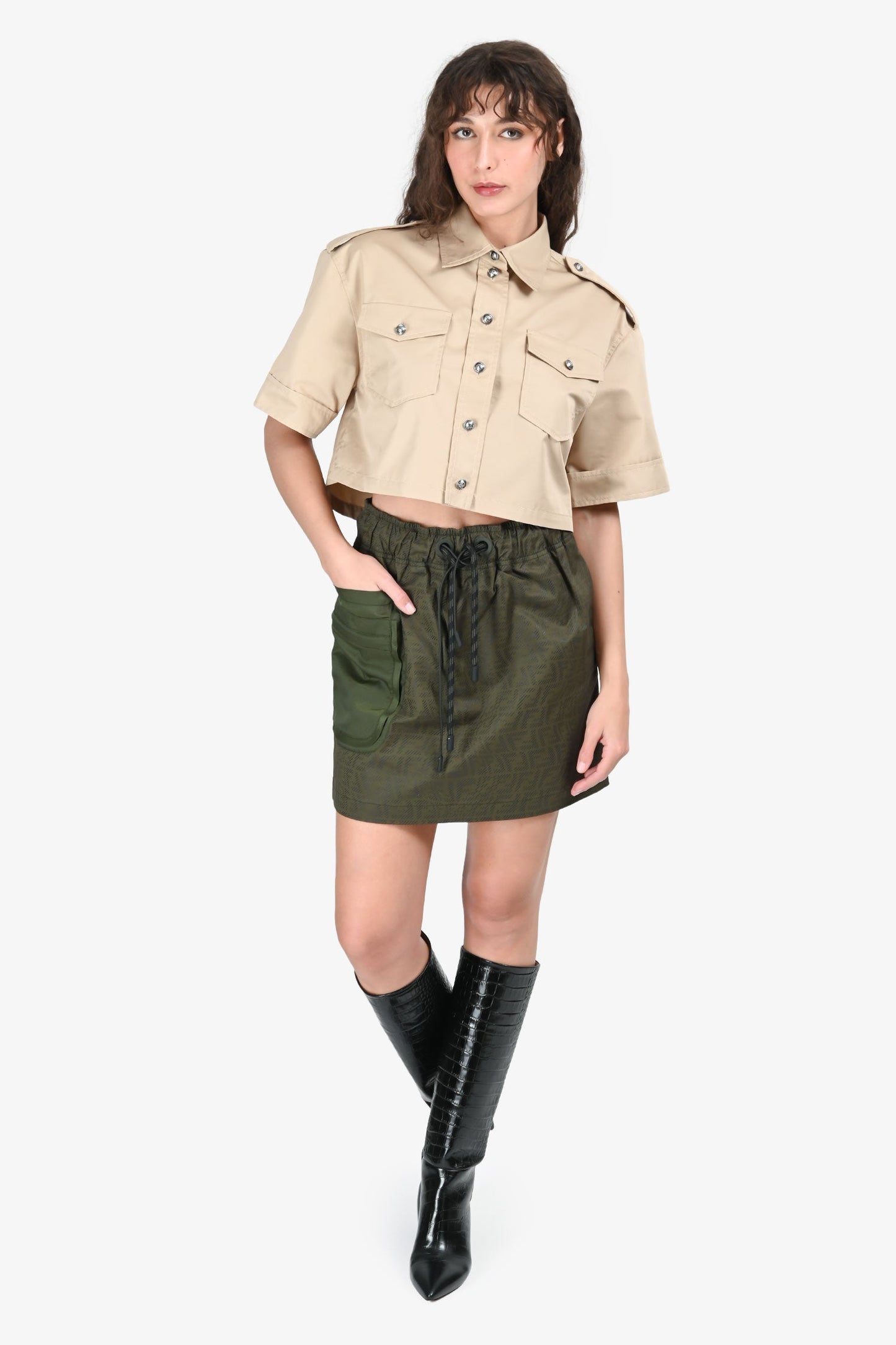 Fendi Bag Zucca Cotton Cargo Skirt Green Mini Mini Bag