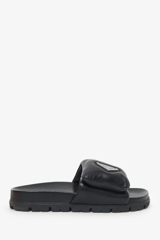 Prada Handbag Padded Triangle Slides Leather Black Shoes