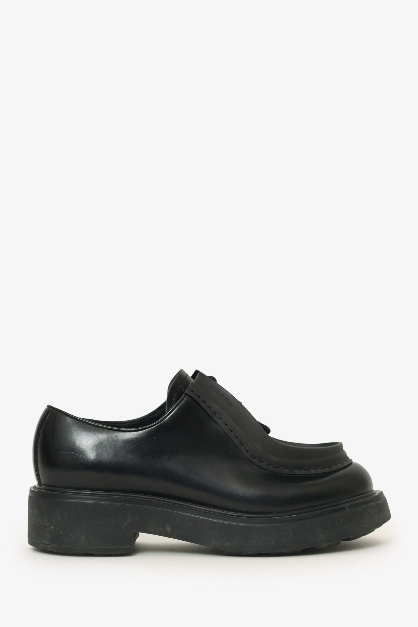 Prada Shoe Chunky Lace Up s Leather Black Shoes