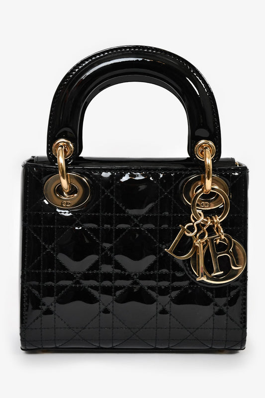 Dior Bag Christian Lady Bag With Strap Leather Patent Black Mini Bag