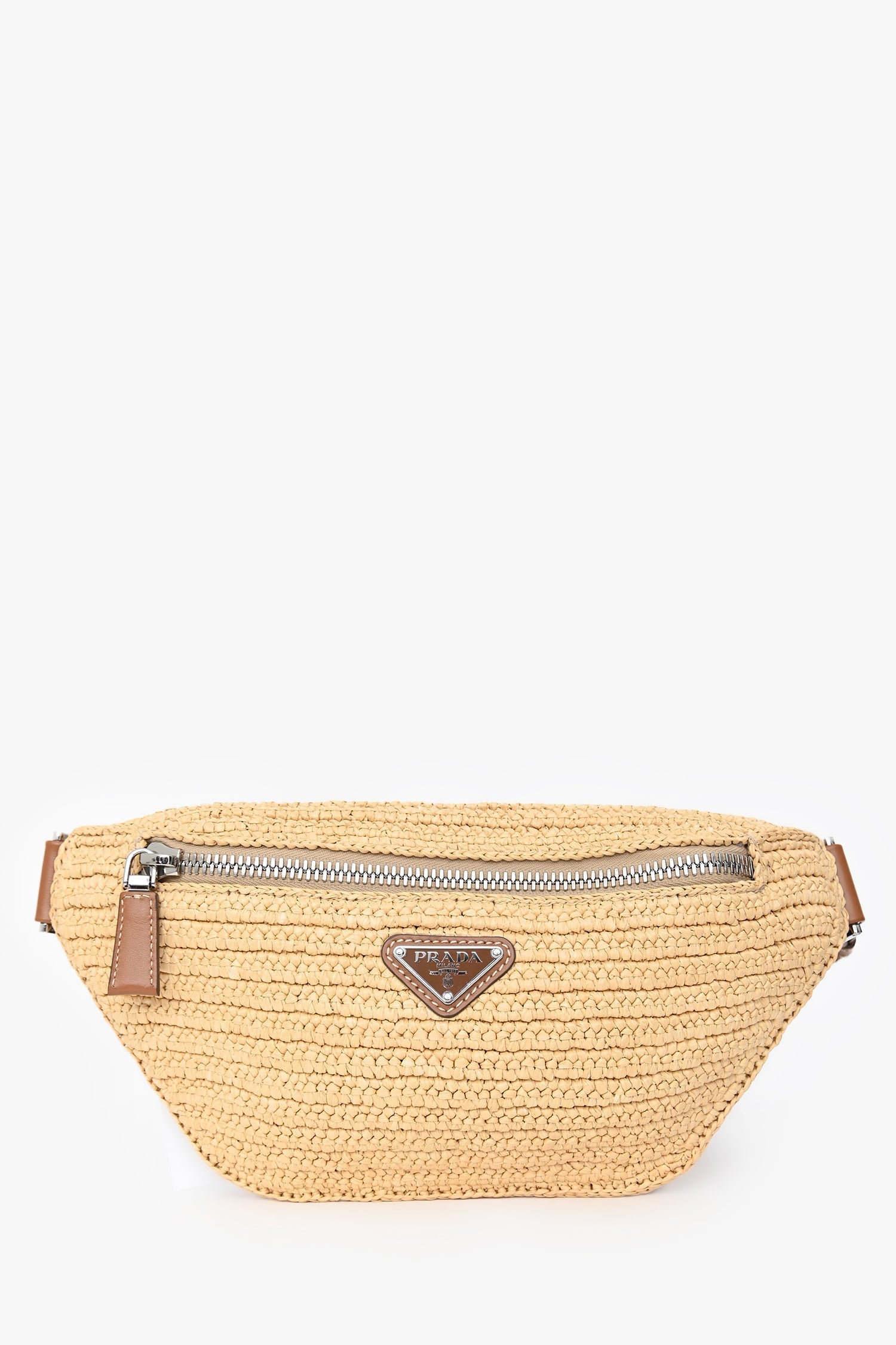 Prada Handbag Belt Bag Raffia Brown Logo