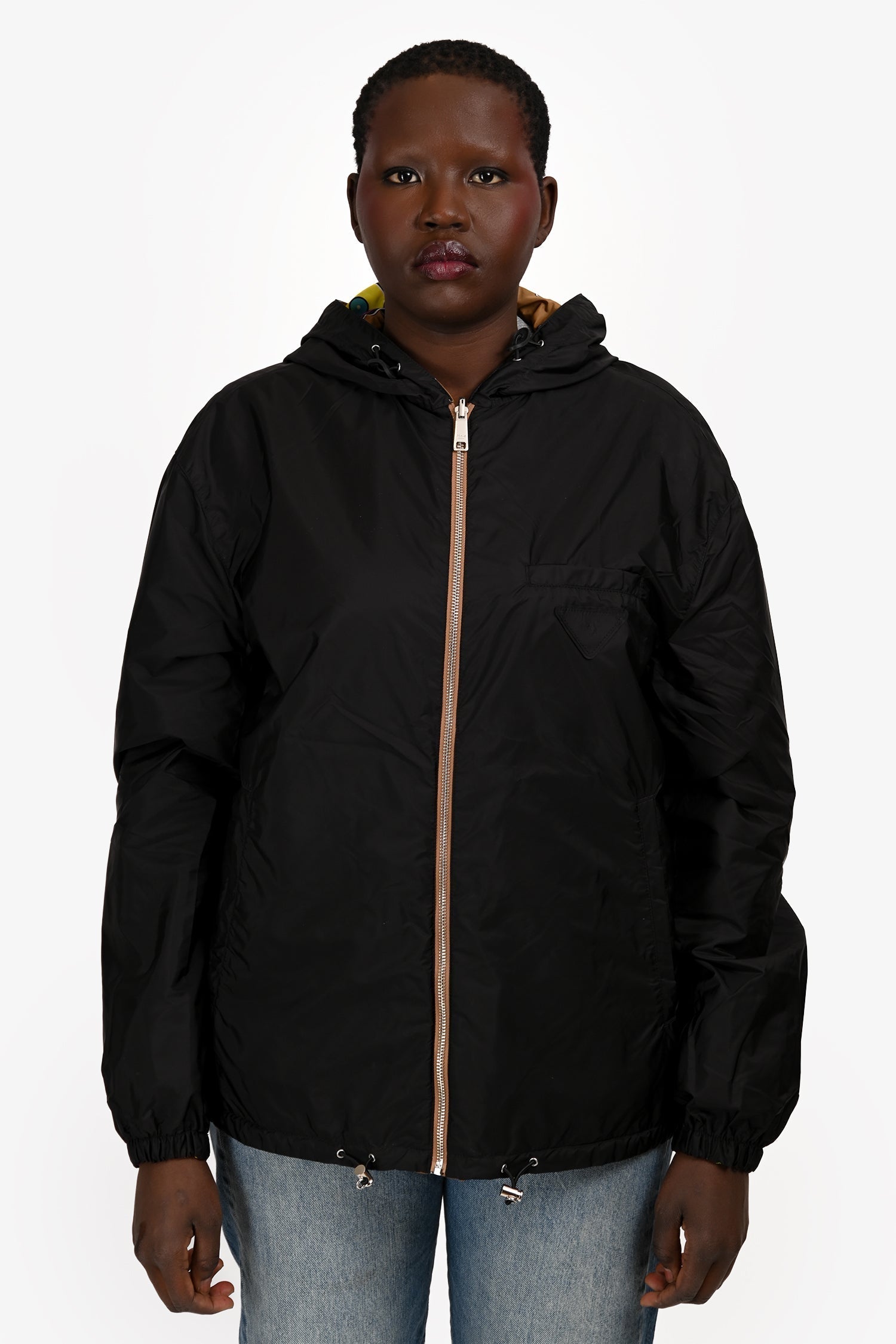 Prada Handbag Patterned Reversible Windbreaker Jacket Black Brown