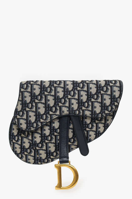 Dior Handbag Christian Oblique Saddle Belt Bag Canvas Navy