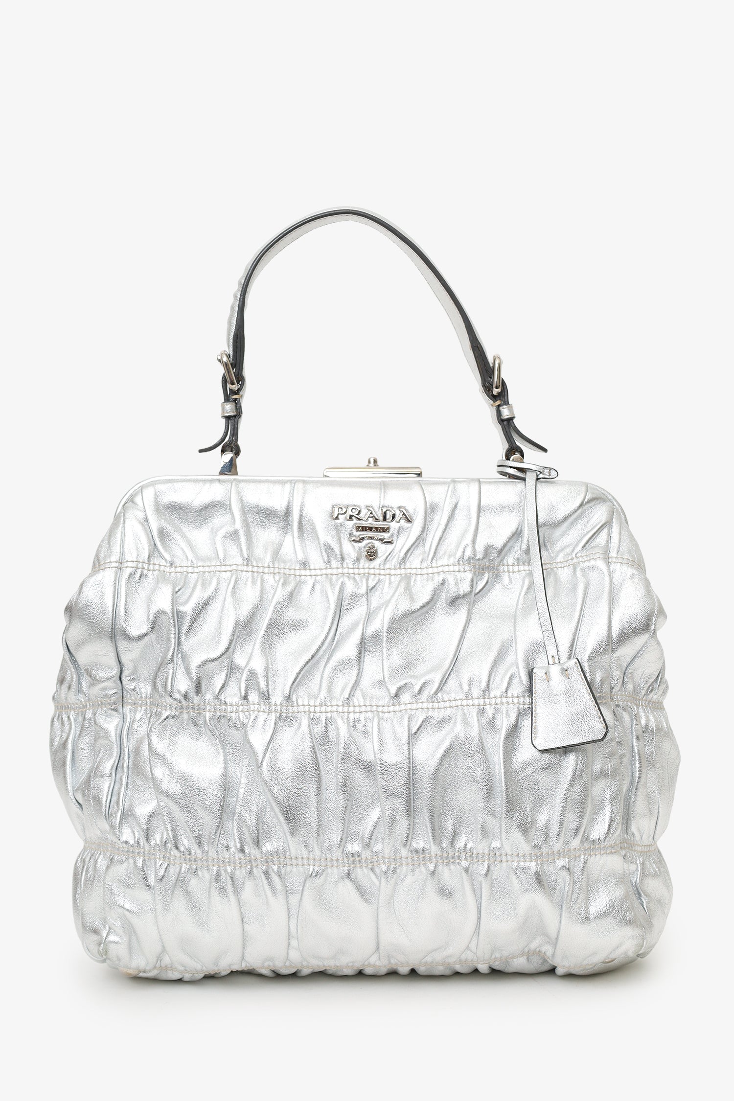 Prada Handbag Dressy Gaufre Bag Leather Silver