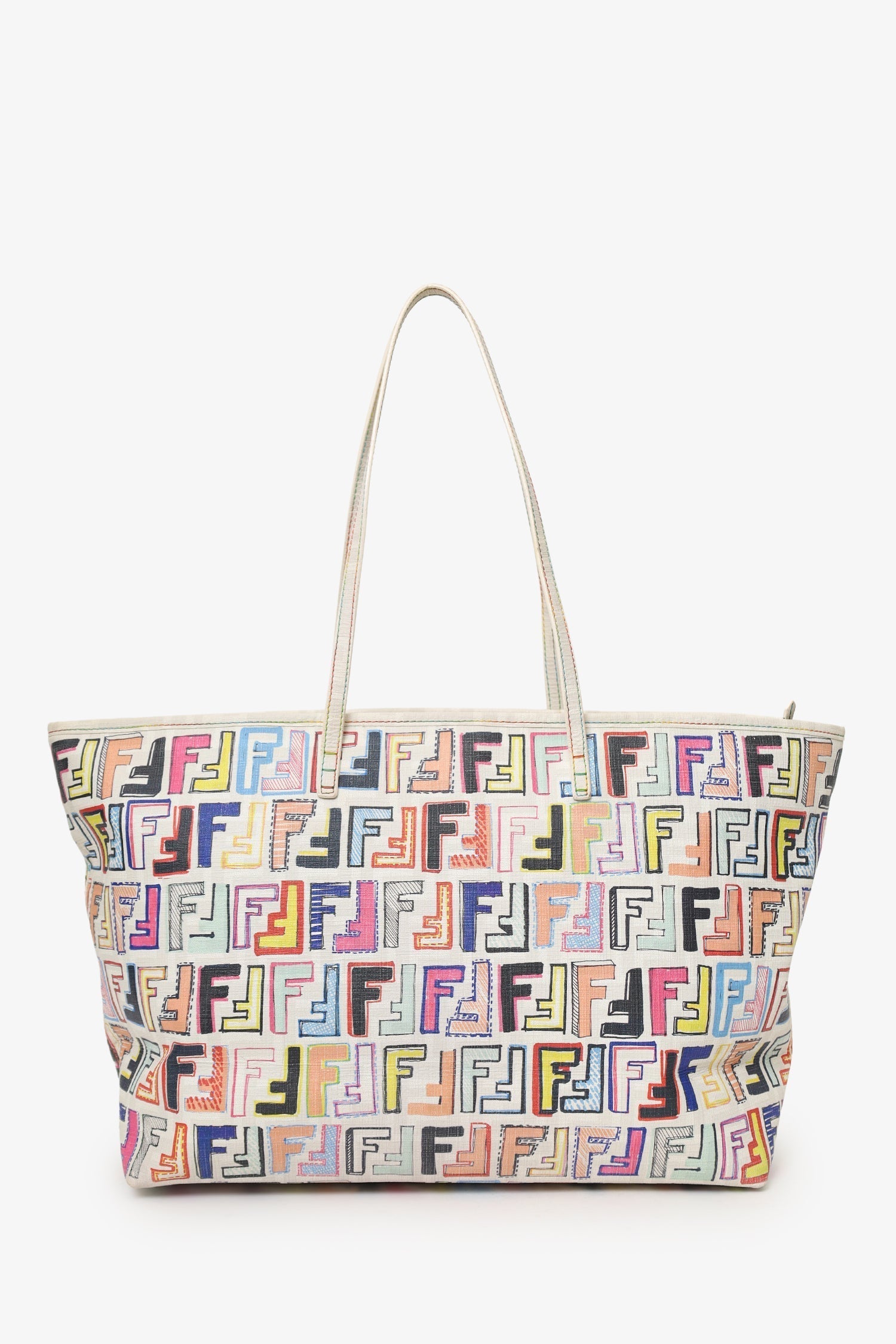 Fendi Multicolour Zucca Spalmati Roll Tote White Tote Bag