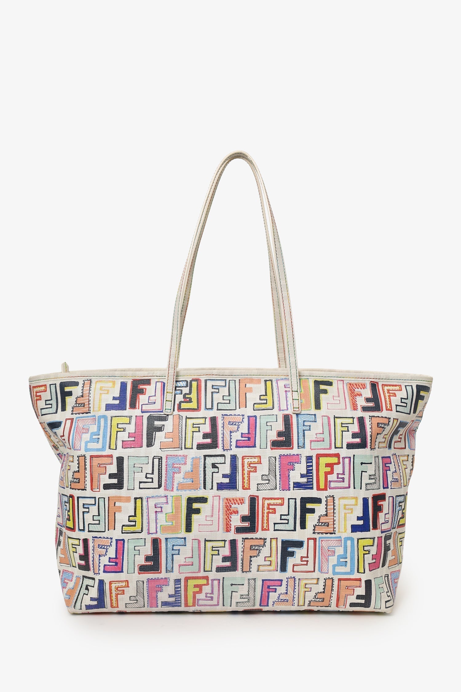Fendi Multicolour Zucca Spalmati Roll Tote White Tote Bag