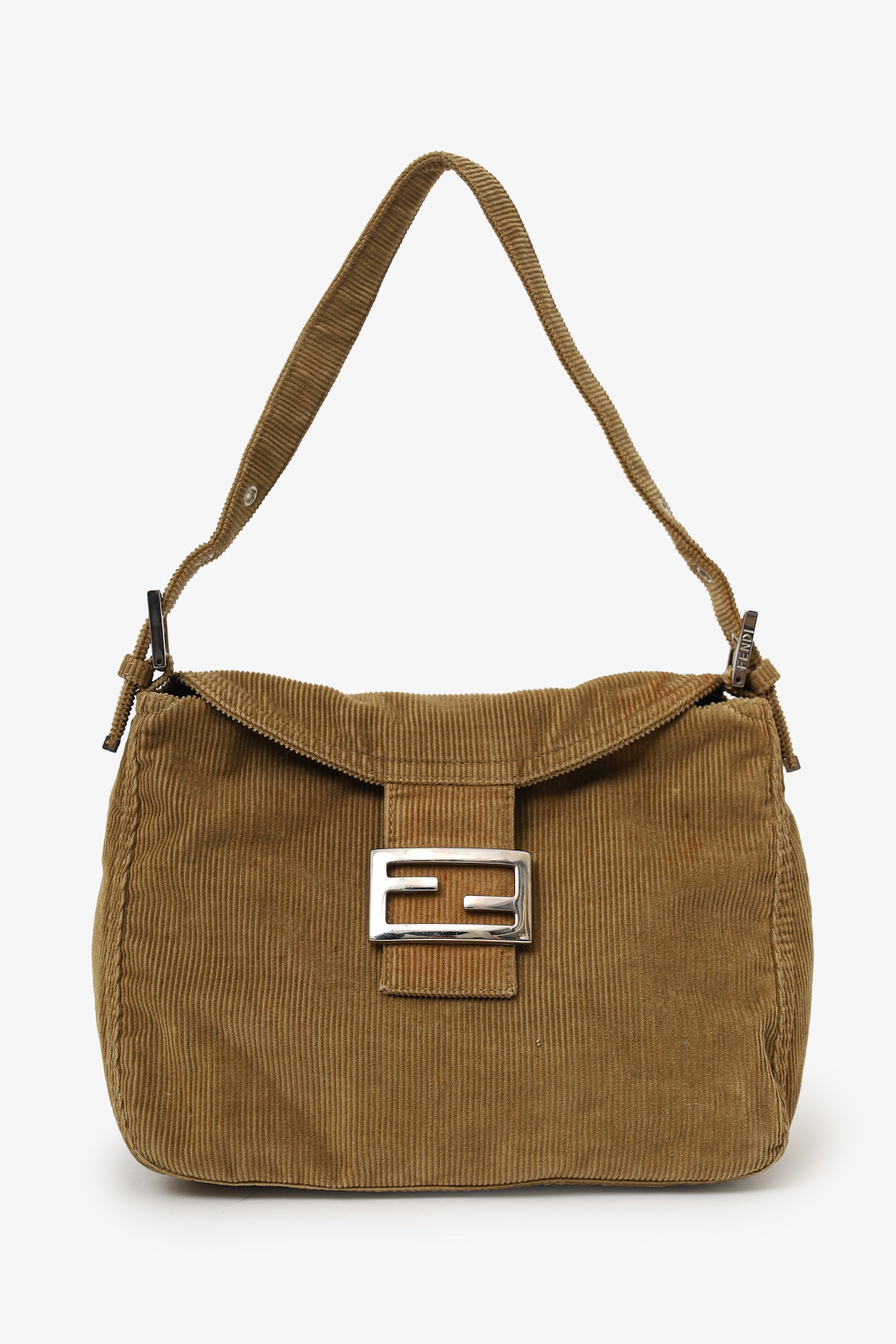 Fendi Shoulder Bag Corduroy Double Baguette Brown Flap