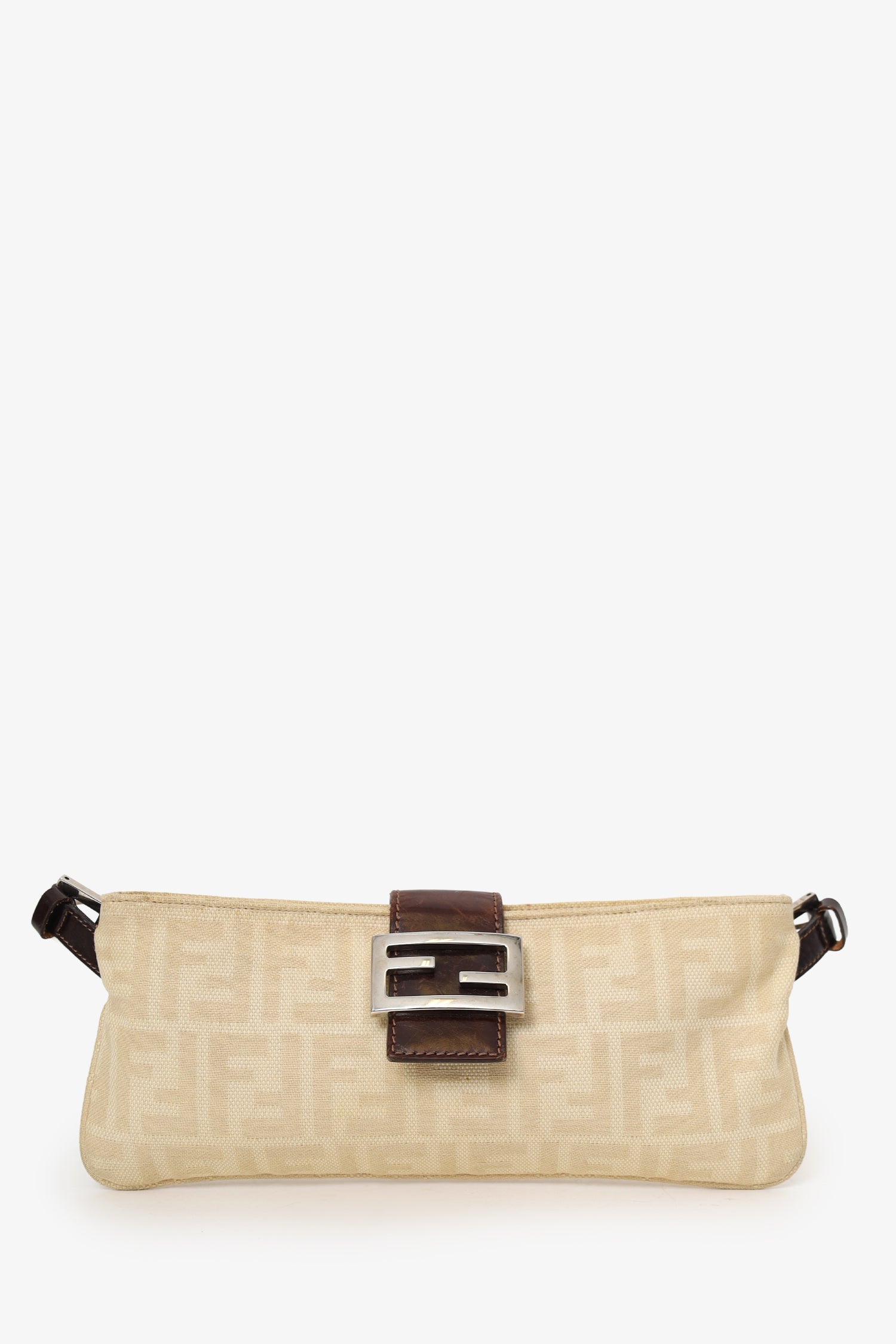 Fendi Ff Zucca Baguette Pochette Shoulder Bag Canvas Beige