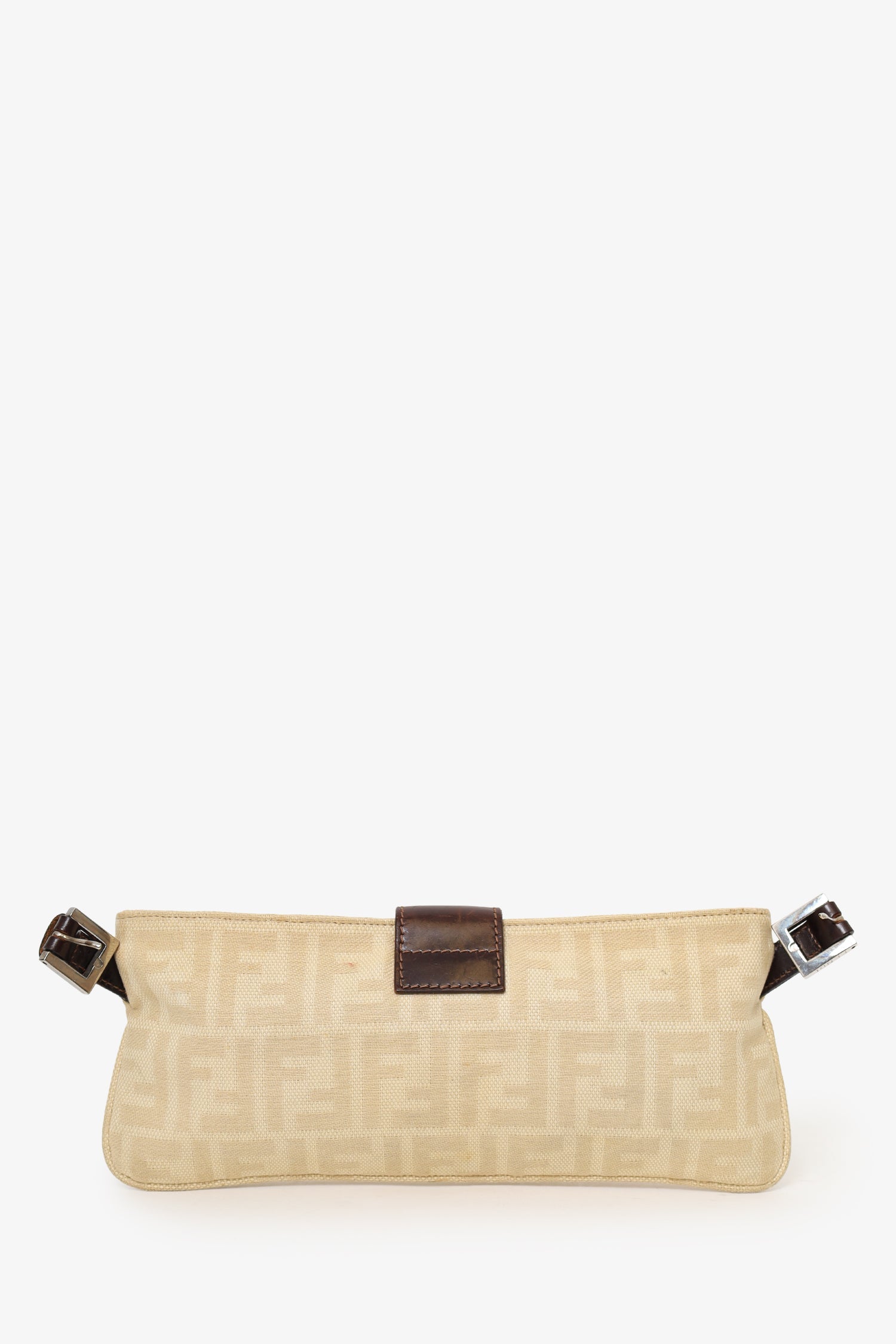 Fendi Ff Zucca Baguette Pochette Shoulder Bag Canvas Beige