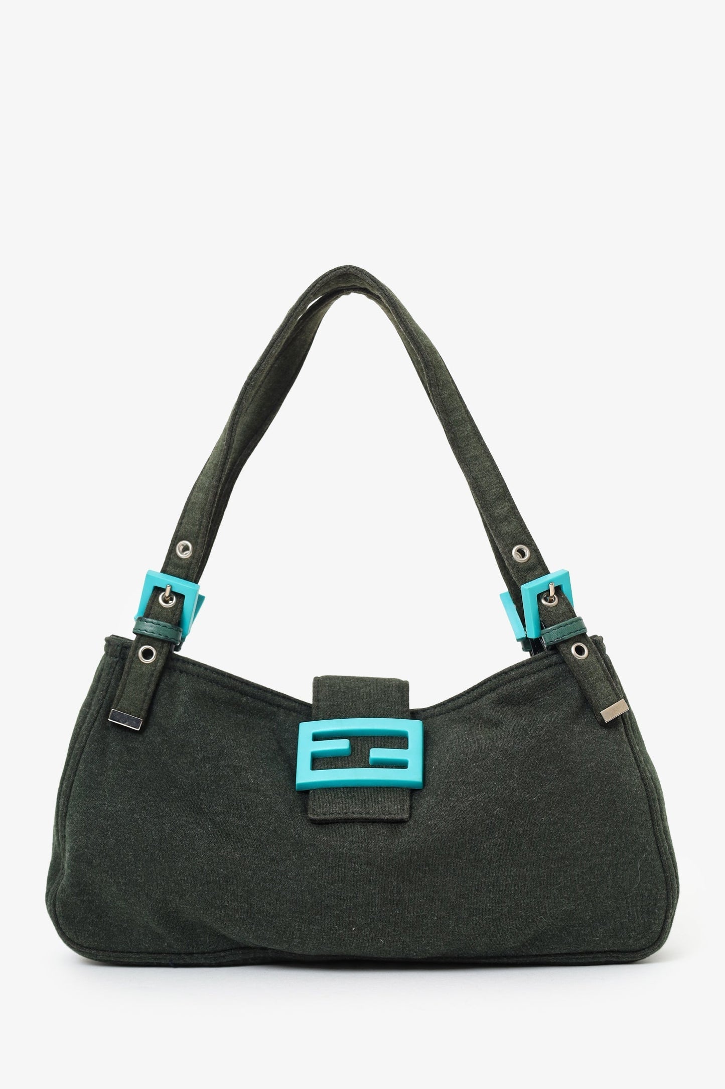 Fendi Jersey Double Strap Mama Baguette Bag Blue Green Shoulder Bag Baguette Bag My185135