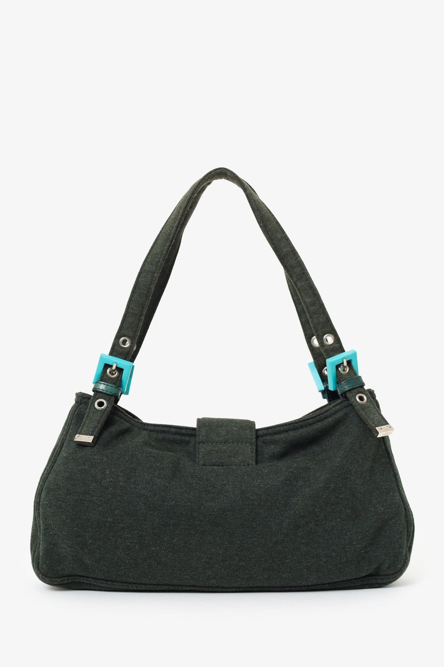 Fendi Jersey Double Strap Mama Baguette Bag Blue Green Shoulder Bag Baguette Bag My185135