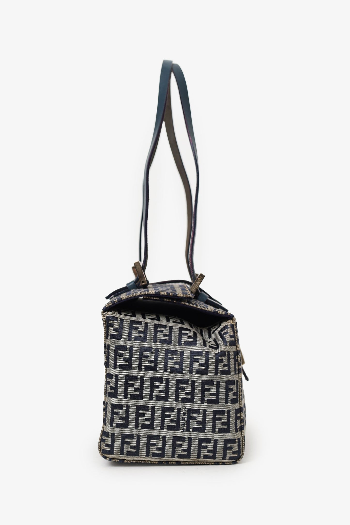 Fendi Grey Ff Zucca Bento Box Bag Canvas Gray Navy Shoulder Bag