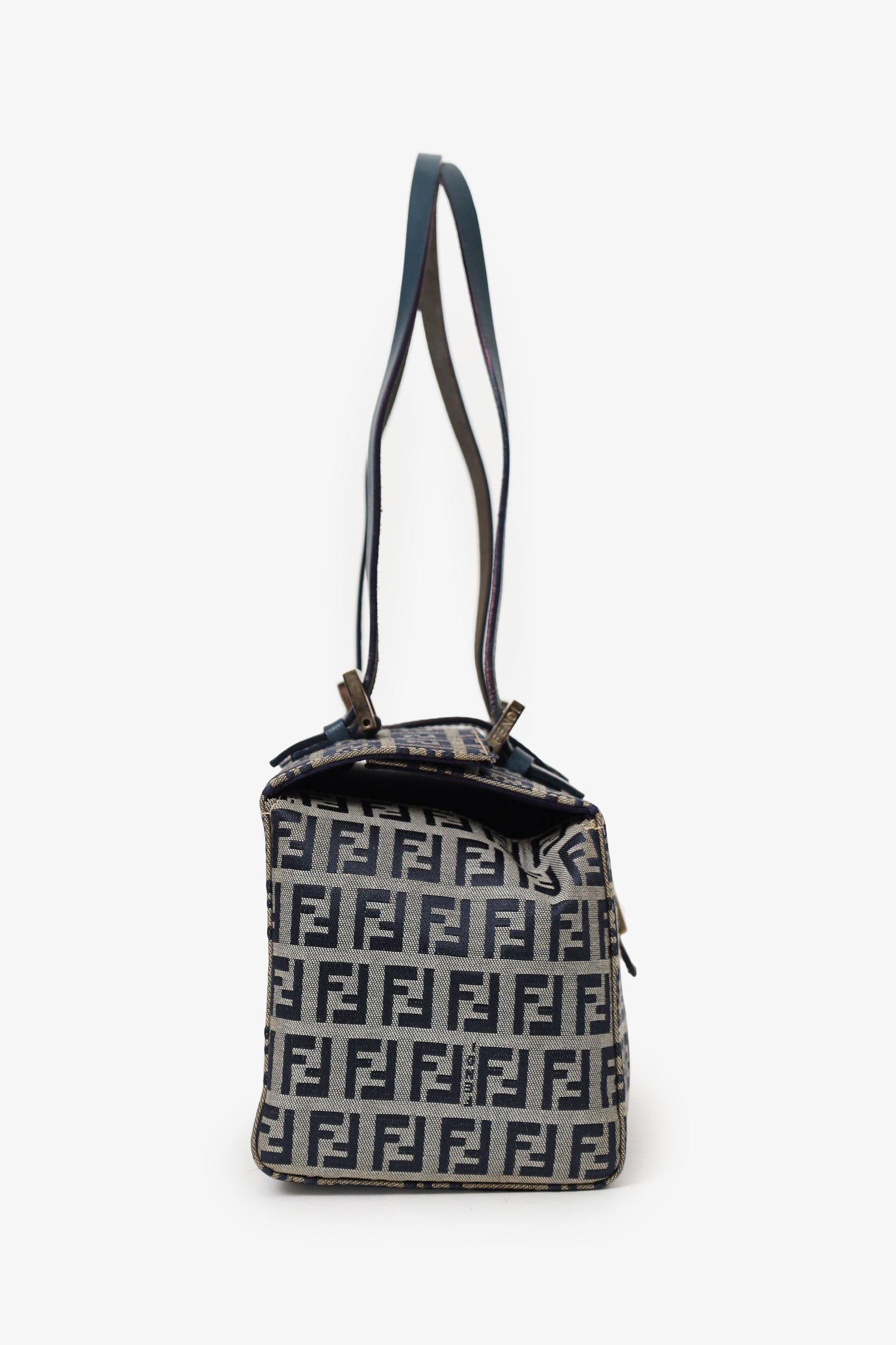 Fendi Grey Ff Zucca Bento Box Bag Canvas Gray Navy Shoulder Bag