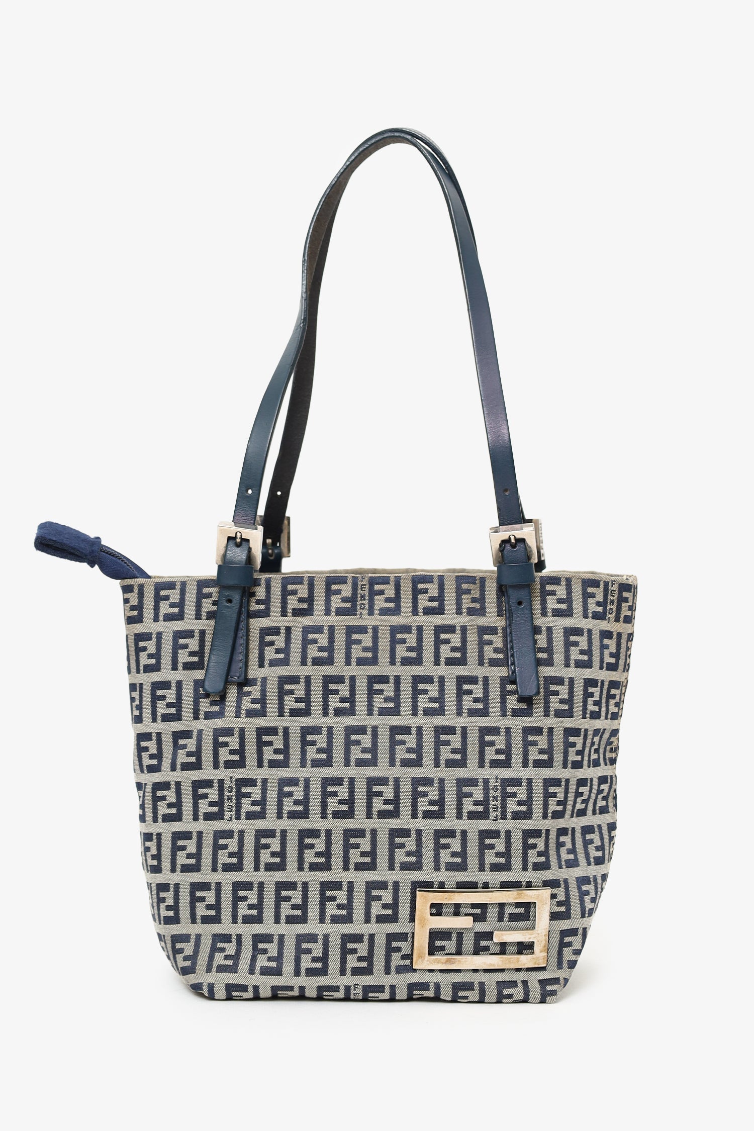 Fendi Grey Ff Zucca Bag Canvas Gray Navy Bucket Bag