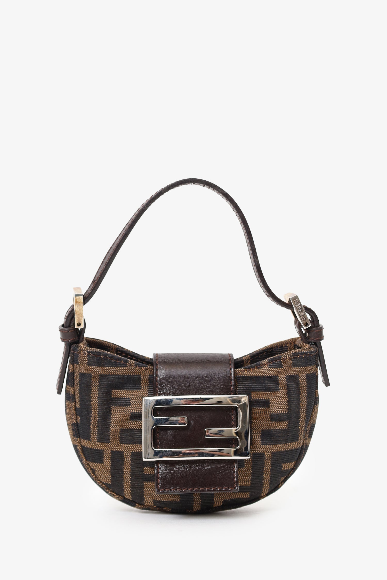 Fendi Zucca Print Half Moon Shoulder Bag Canvas Brown Mini Baguette Bag My185142