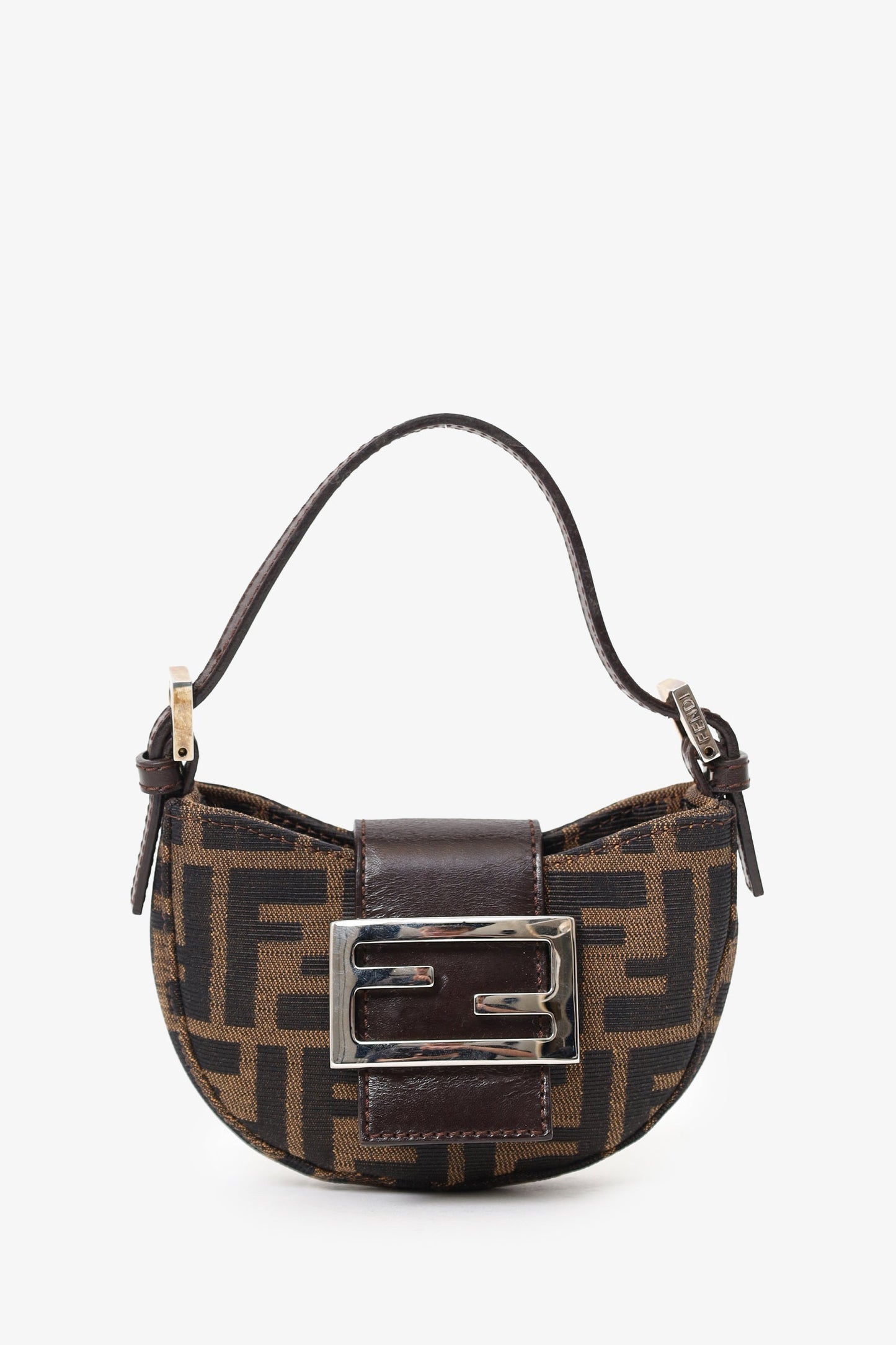 Fendi Shoulder Bag Zucca Print Half Moon Baguette Bag Canvas Brown Mini Moon Baguette Bag