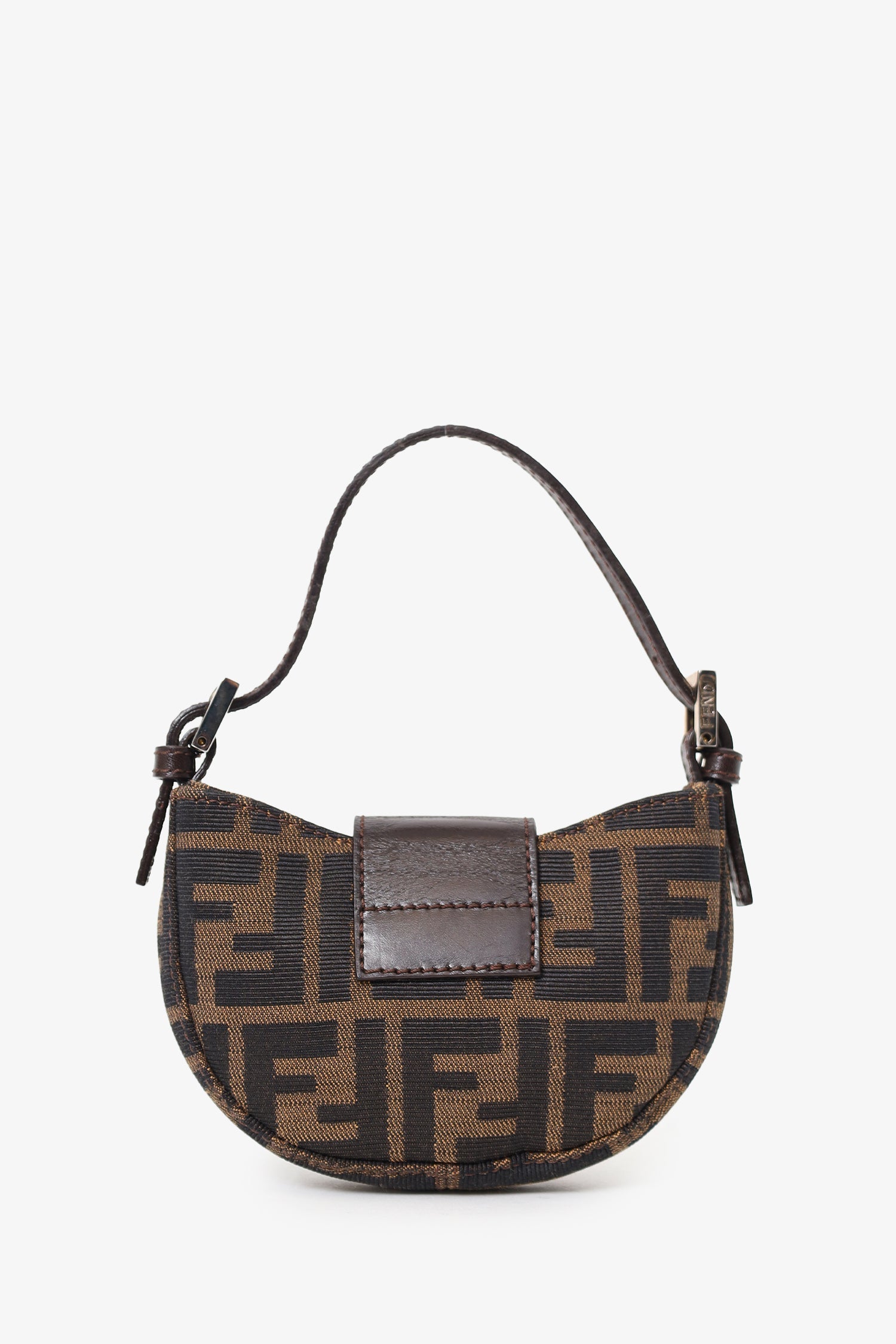 Fendi Zucca Print Half Moon Shoulder Bag Canvas Brown Mini Baguette Bag My185142