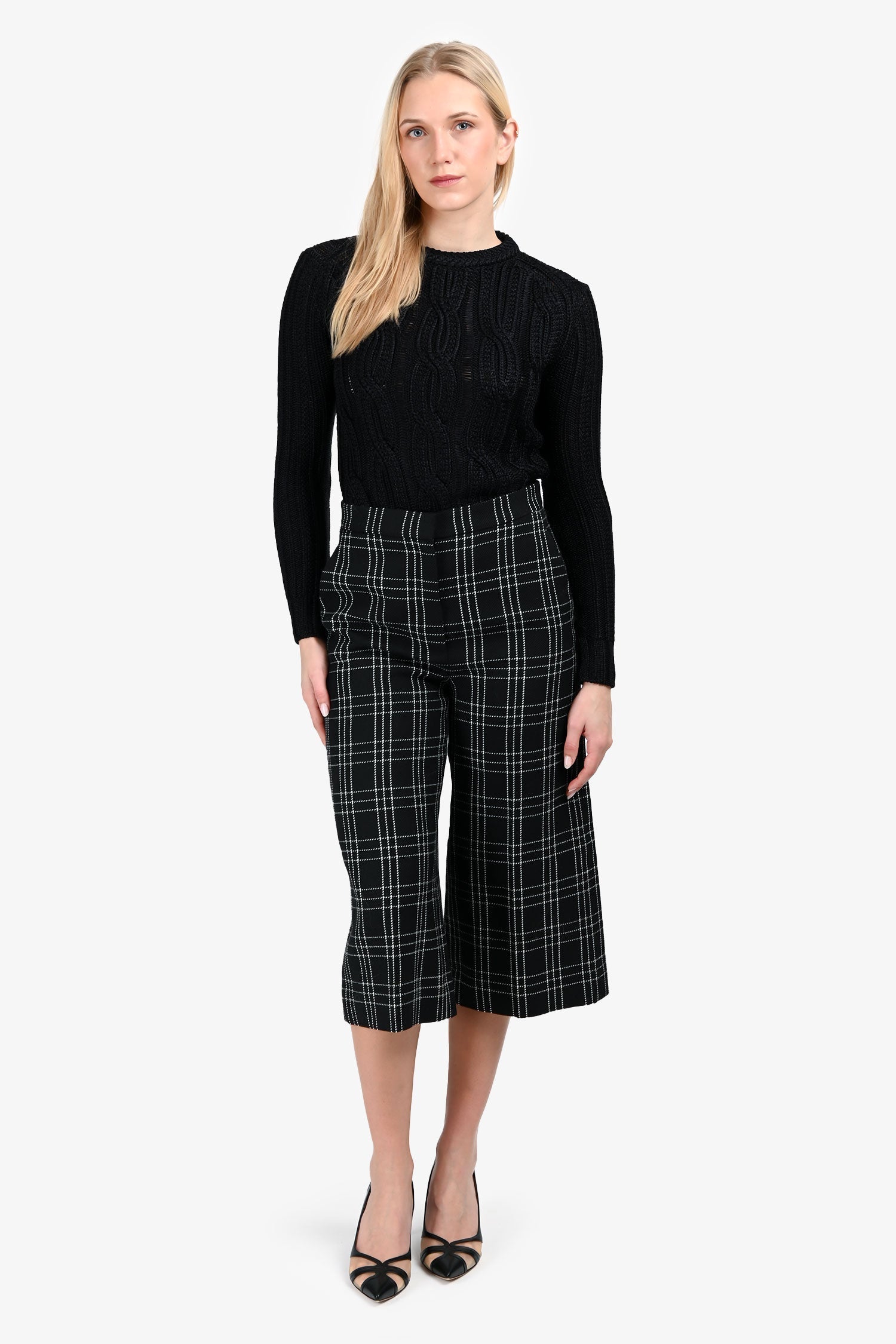 Dior Handbag Christian Wool Check Culottes Black White
