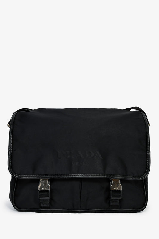 Prada Crossbody Bag Tessuto Messenger Bag Black Flap