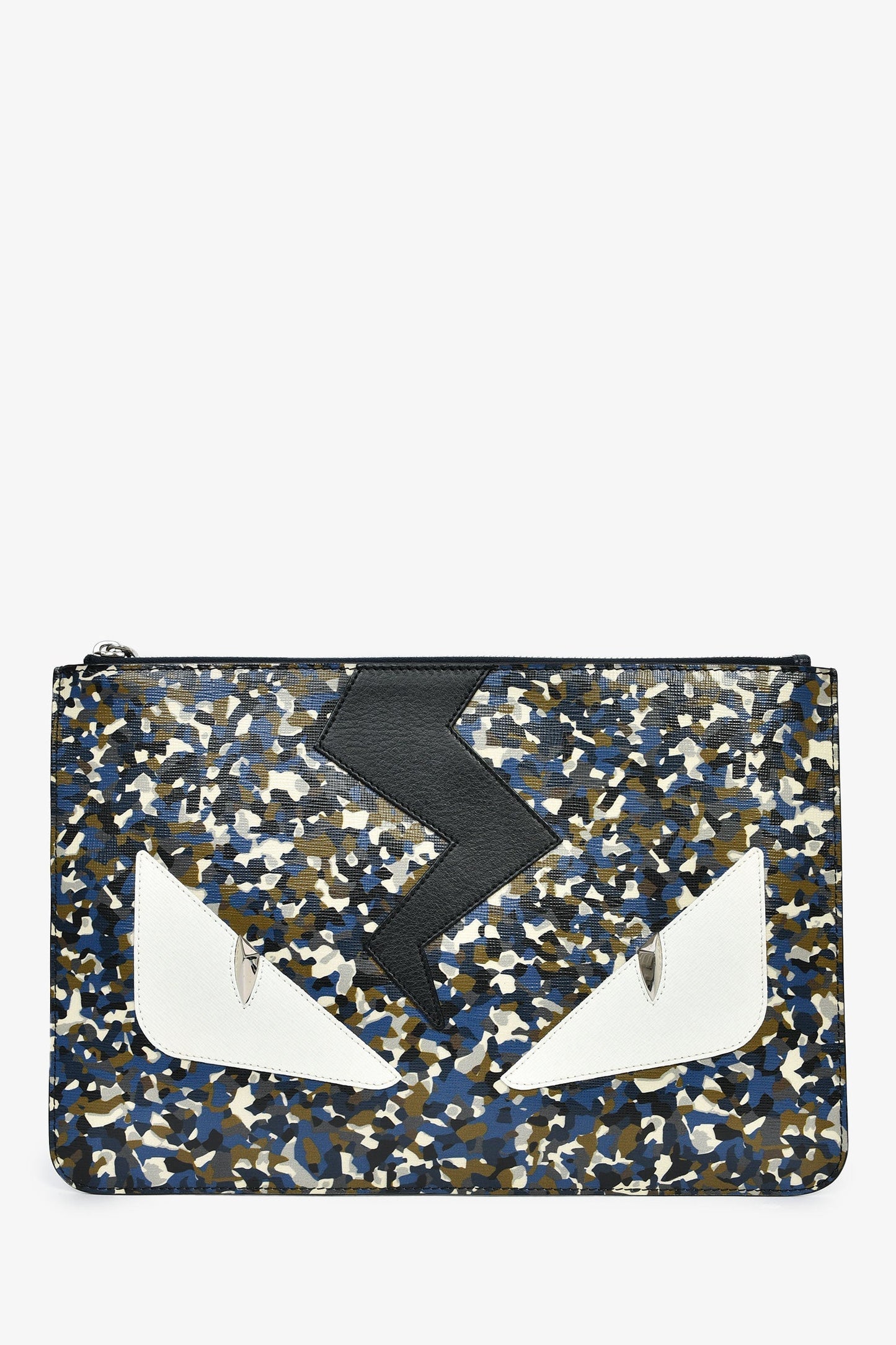 Fendi Handbag Monster Eyes Pouch Leather Black White