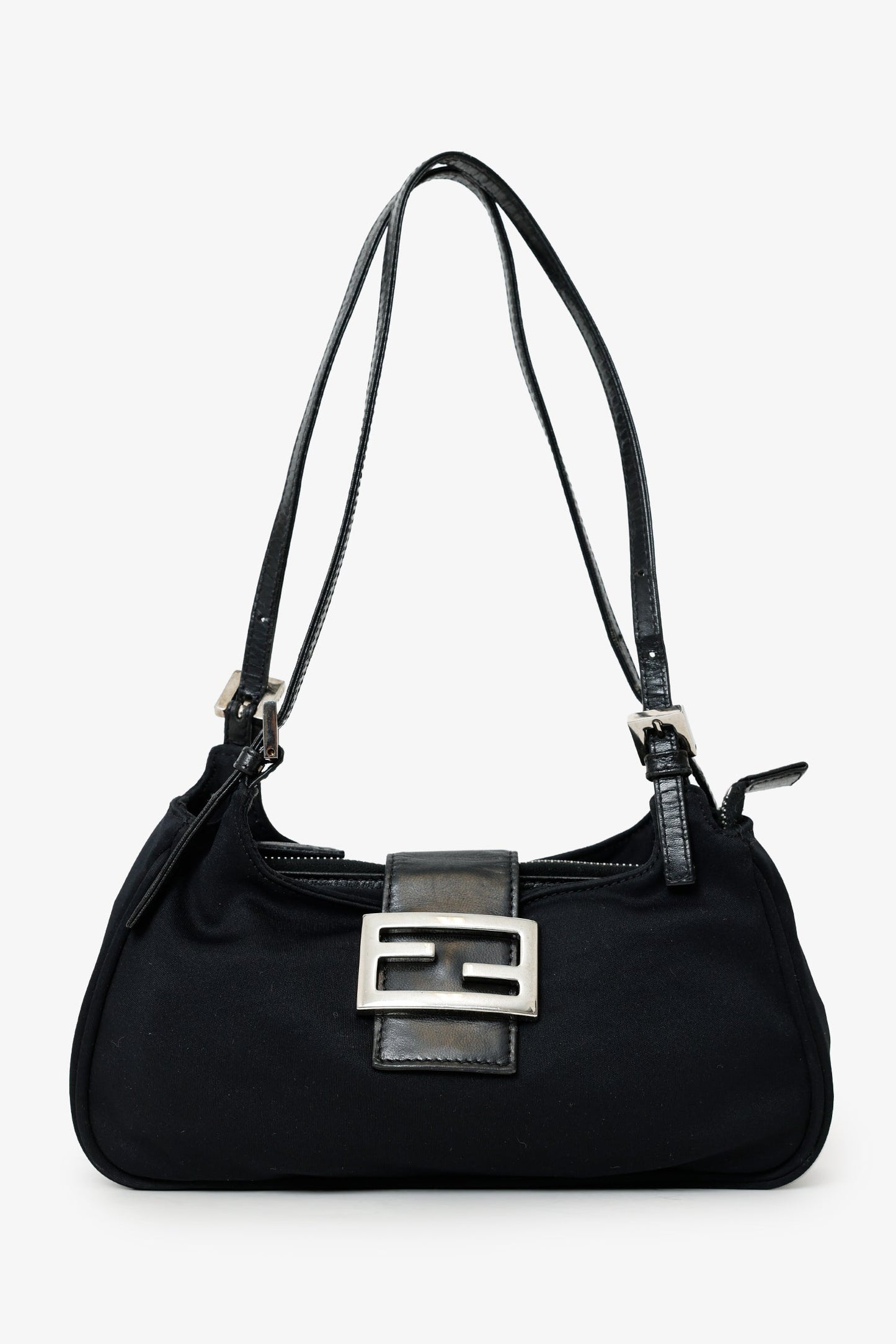 Fendi Shoulder Bag Fabric Double Strap Mama Baguette Bag Black