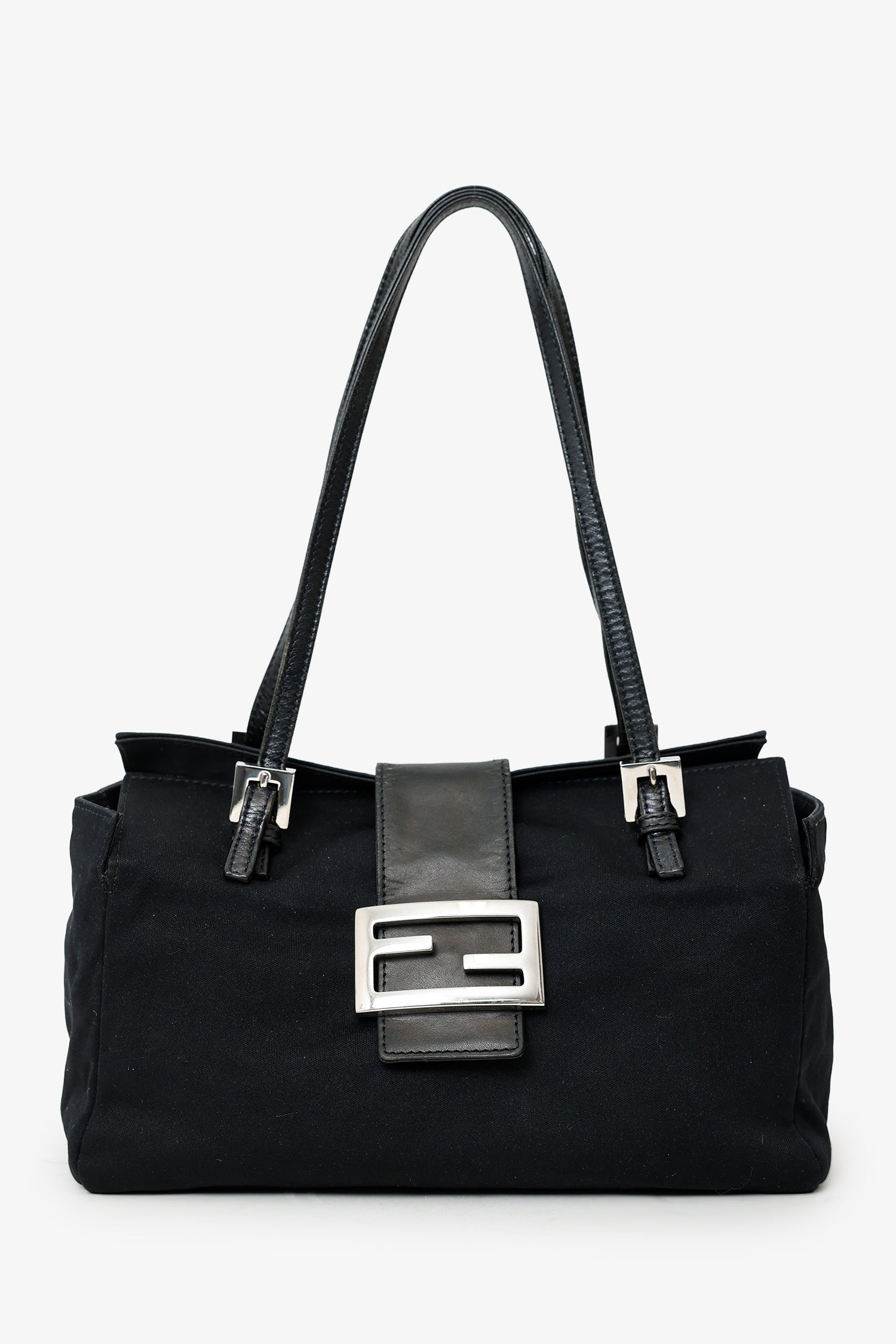 Fendi Shoulder Bag Fabric Neoprene Baguette Black