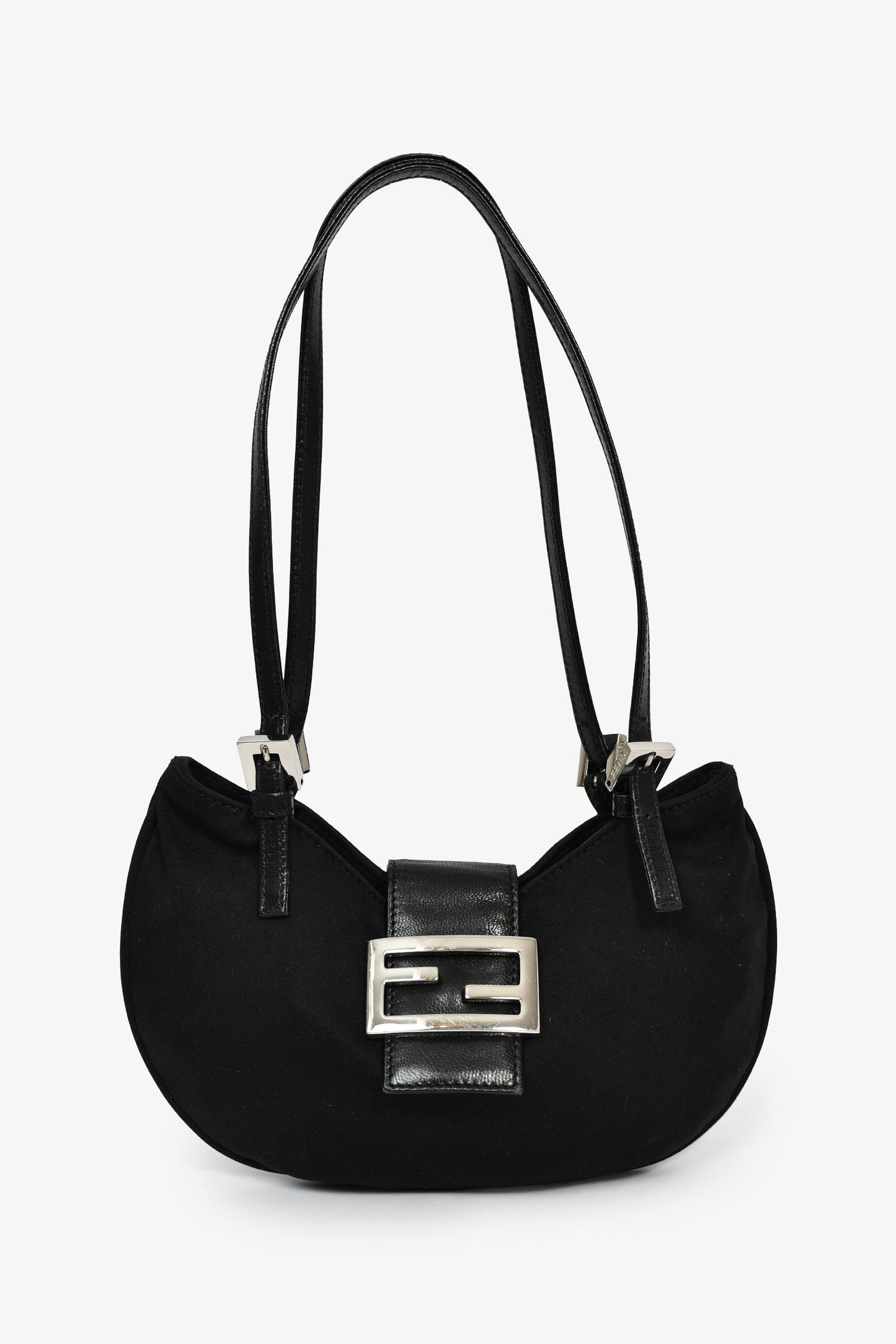 Fendi Shoulder Bag Fabric Mamma Half Moon Black